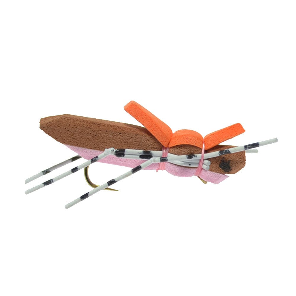 The Fly Fishing Place Trout Dry Flies Moorish Hopper Brown Pink Foam Body Grasshopper Fly - 1 Dozen Flies Hook Size 10