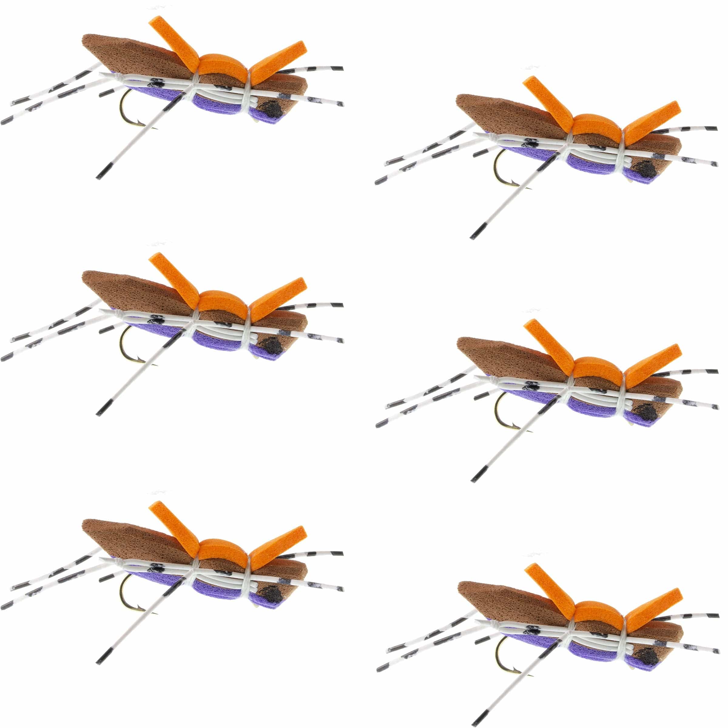 The Fly Fishing Place Trout Dry Flies Moorish Hopper Purple Foam Body Grasshopper Fly - 6 Flies Hook Size 10