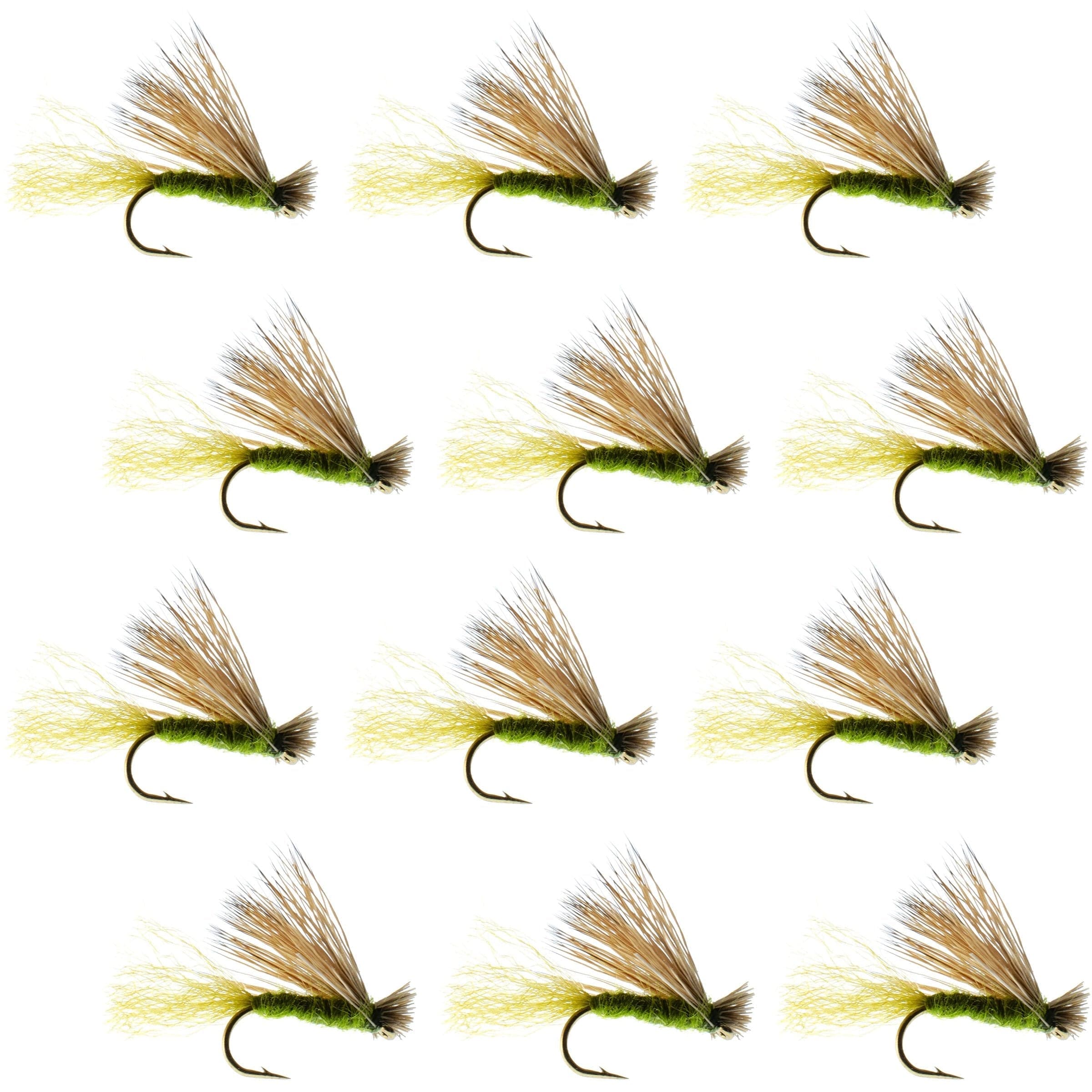The Fly Fishing Place Trout Dry Flies Olive X Caddis Emerging Caddis Adult Trout Dry Fly - 1 Dozen Flies Hook Size 14