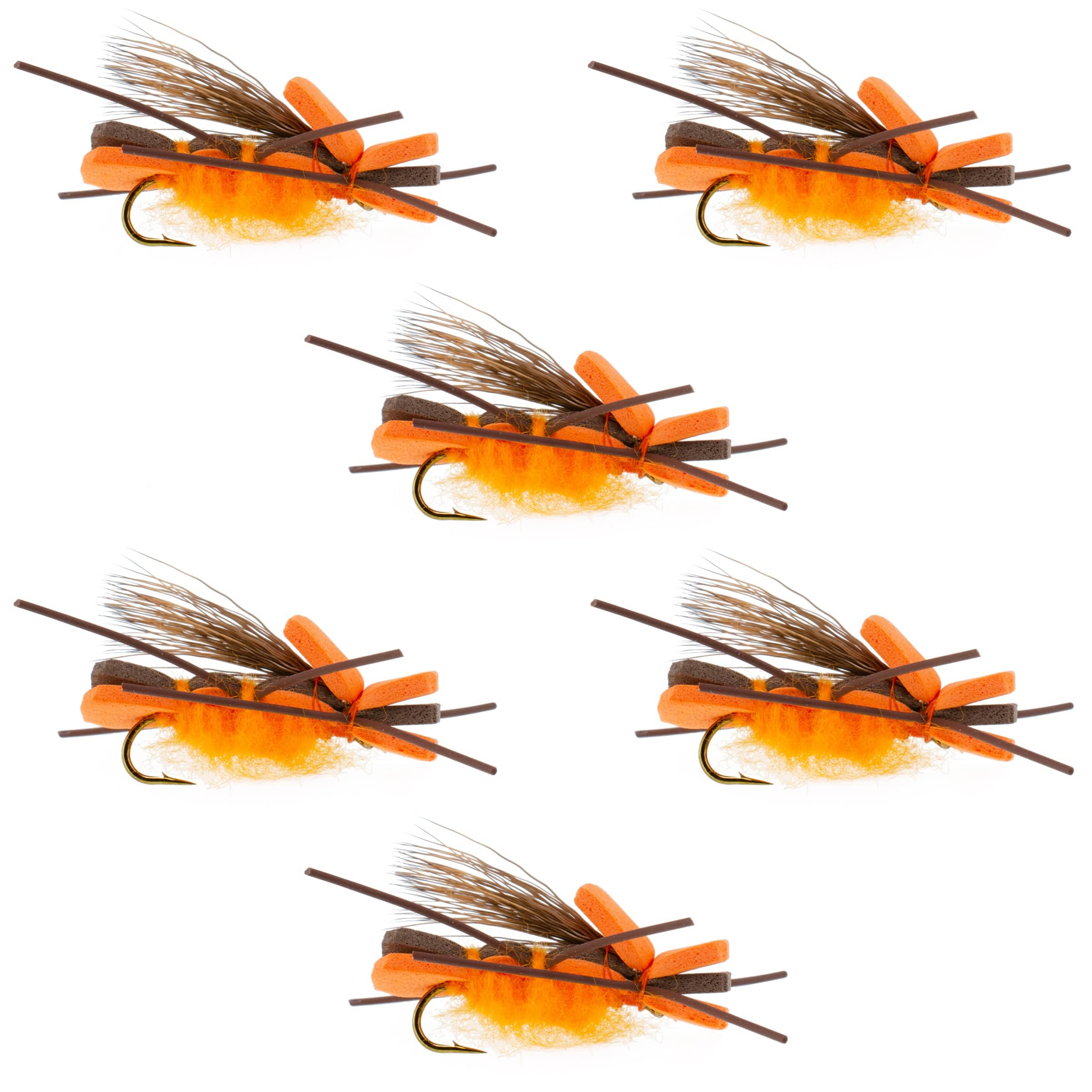 The Fly Fishing Place Trout Dry Flies Orange Godzilla Hopper - Foam Grasshopper or Adult Salmonfly Fly Pattern - 6 Flies Hook Size 10