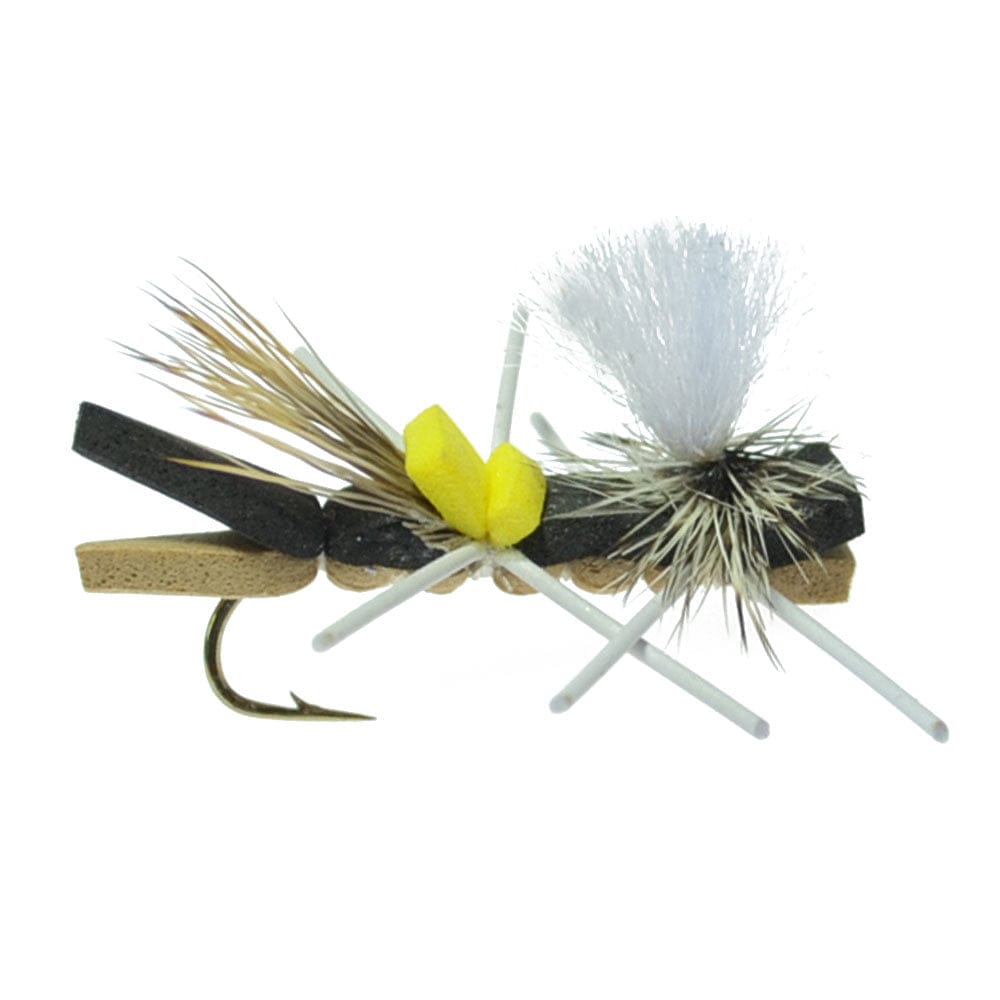 The Fly Fishing Place Trout Dry Flies Pack Parachute Chernobyl Ant Black Tan Foam Body Grasshopper Fly 6 Flies Hook Size 10