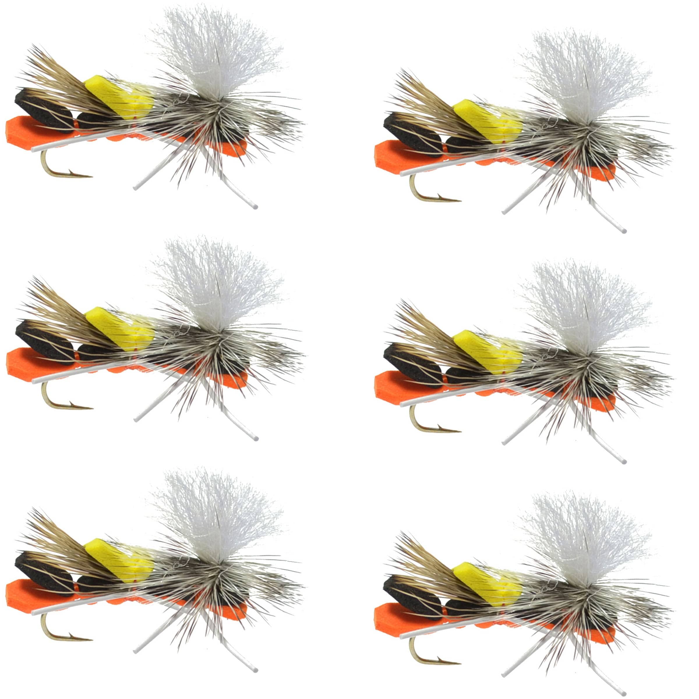 The Fly Fishing Place Trout Dry Flies Parachute Chernobyl Ant Black Orange Foam Body Grasshopper Fly - 6 Flies Hook Size 10