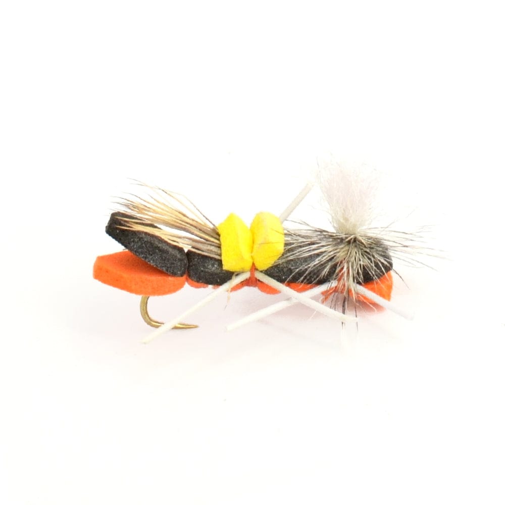 The Fly Fishing Place Trout Dry Flies Parachute Chernobyl Ant Black Orange Foam Body Grasshopper Fly - 6 Flies Hook Size 10