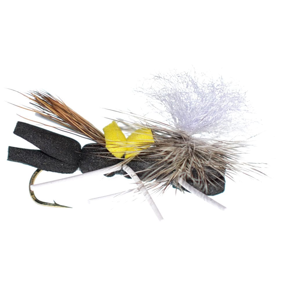 The Fly Fishing Place Trout Dry Flies Parachute Chernobyl Ant Black Yellow Top Foam Body Grasshopper Fly 6 Flies Hook Size 10