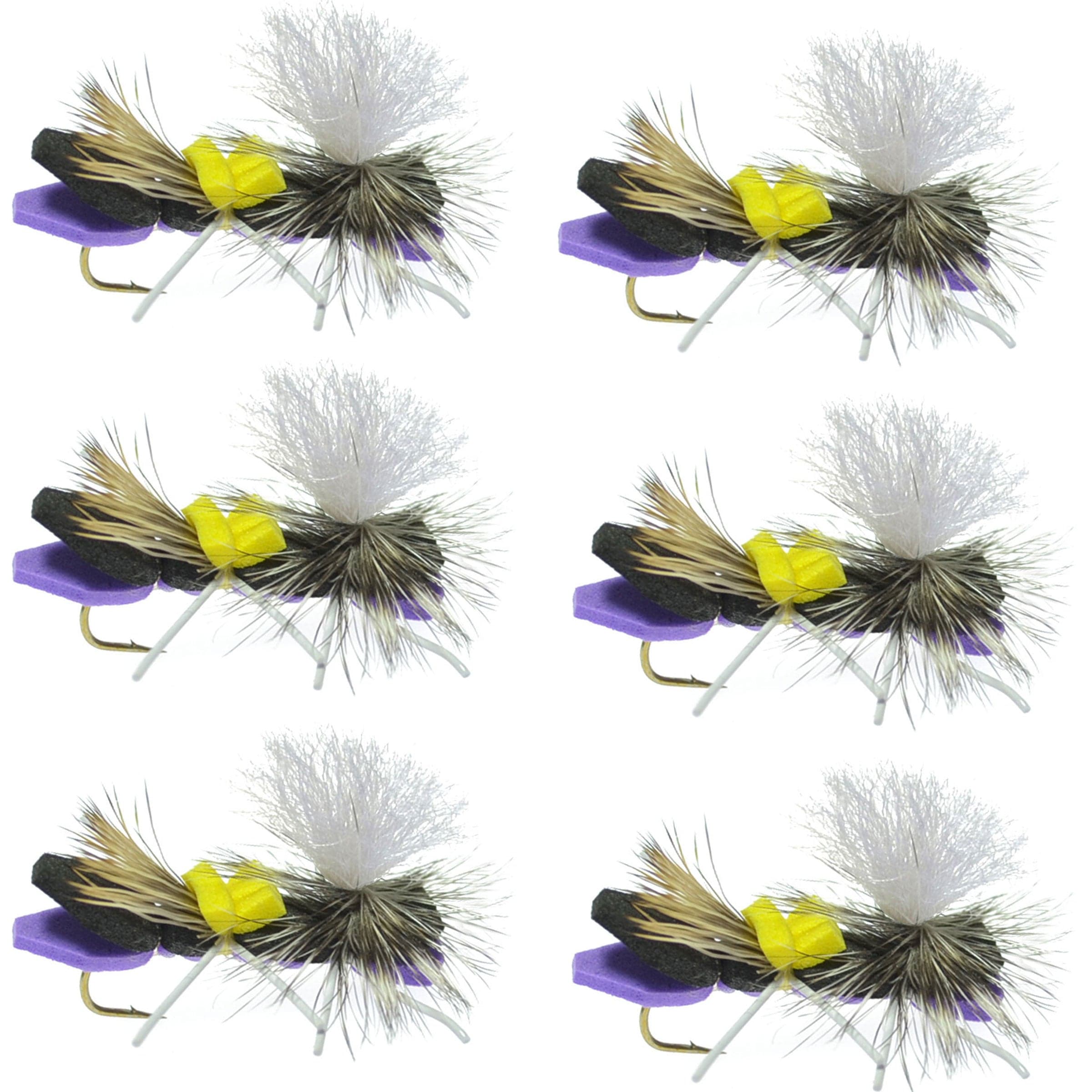 The Fly Fishing Place Trout Dry Flies Parachute Chernobyl Ant Purple Foam Body Grasshopper Fly - 6 Flies Hook Size 10