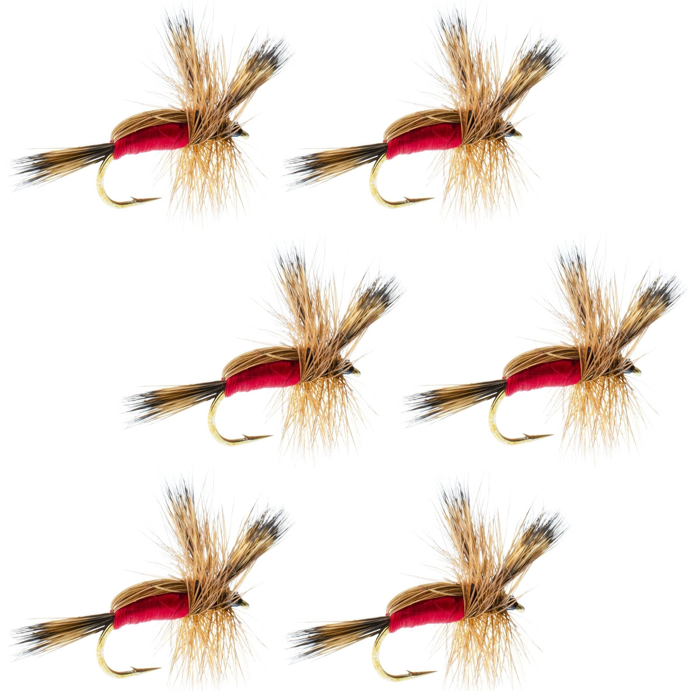 The Fly Fishing Place Trout Dry Flies Red Humpy Classic Hair Wing Dry Fly - 6 Flies Hook Size 14