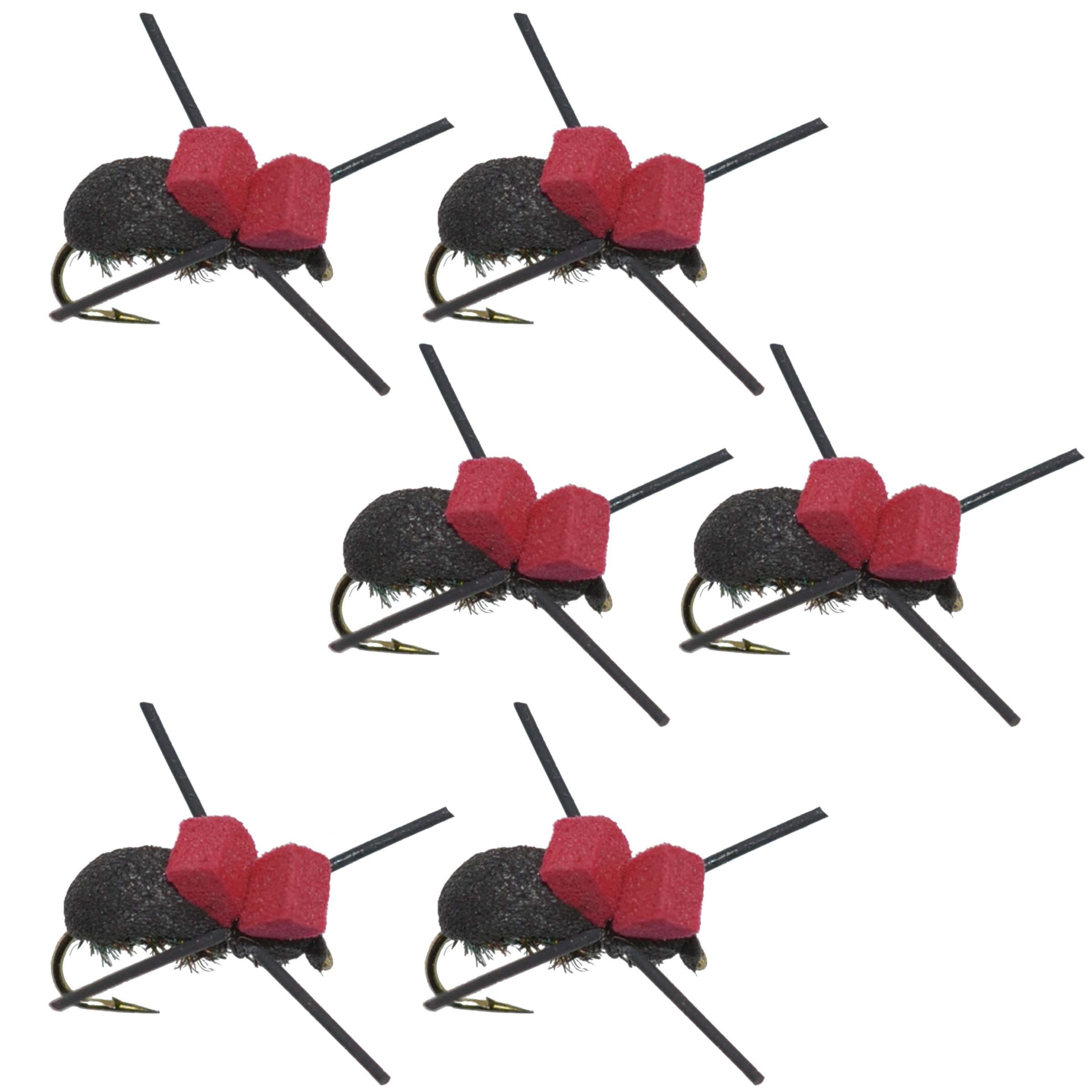The Fly Fishing Place Trout Dry Flies Red Top Black Foam Beetle Terrestrial Trout Dry Fly Fishing Flies - 6 Flies Size 14