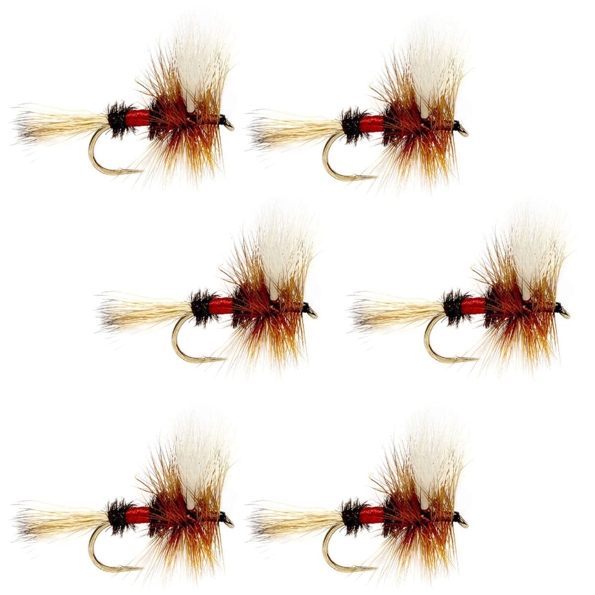 The Fly Fishing Place Trout Dry Flies Royal Wulff Classic Trout Dry Fly Fishing Flies - Set of 6 Flies Size 10