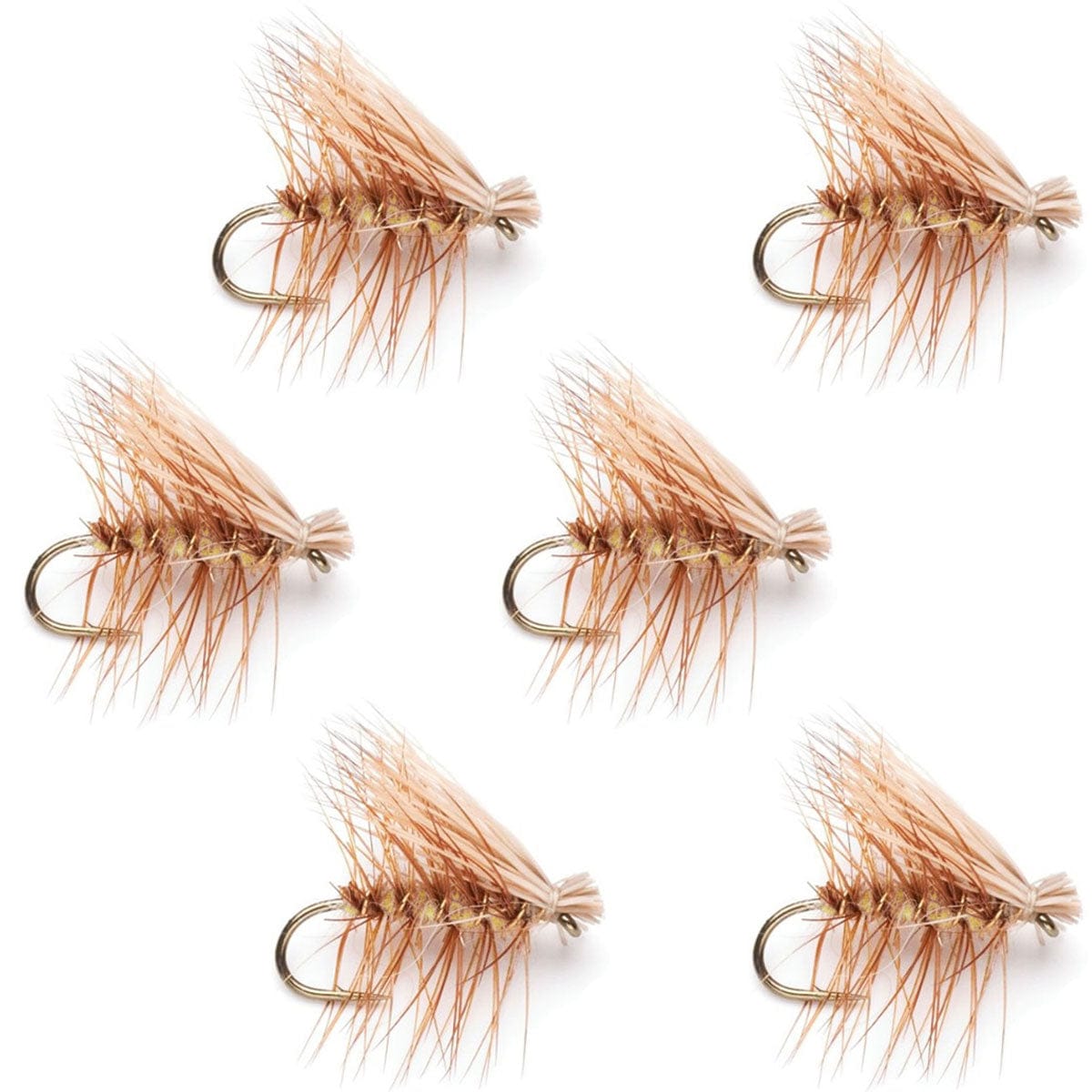 The Fly Fishing Place Trout Dry Flies Tan Elk Hair Caddis Classic Trout Dry Fly - Set of 6 Flies Size 18