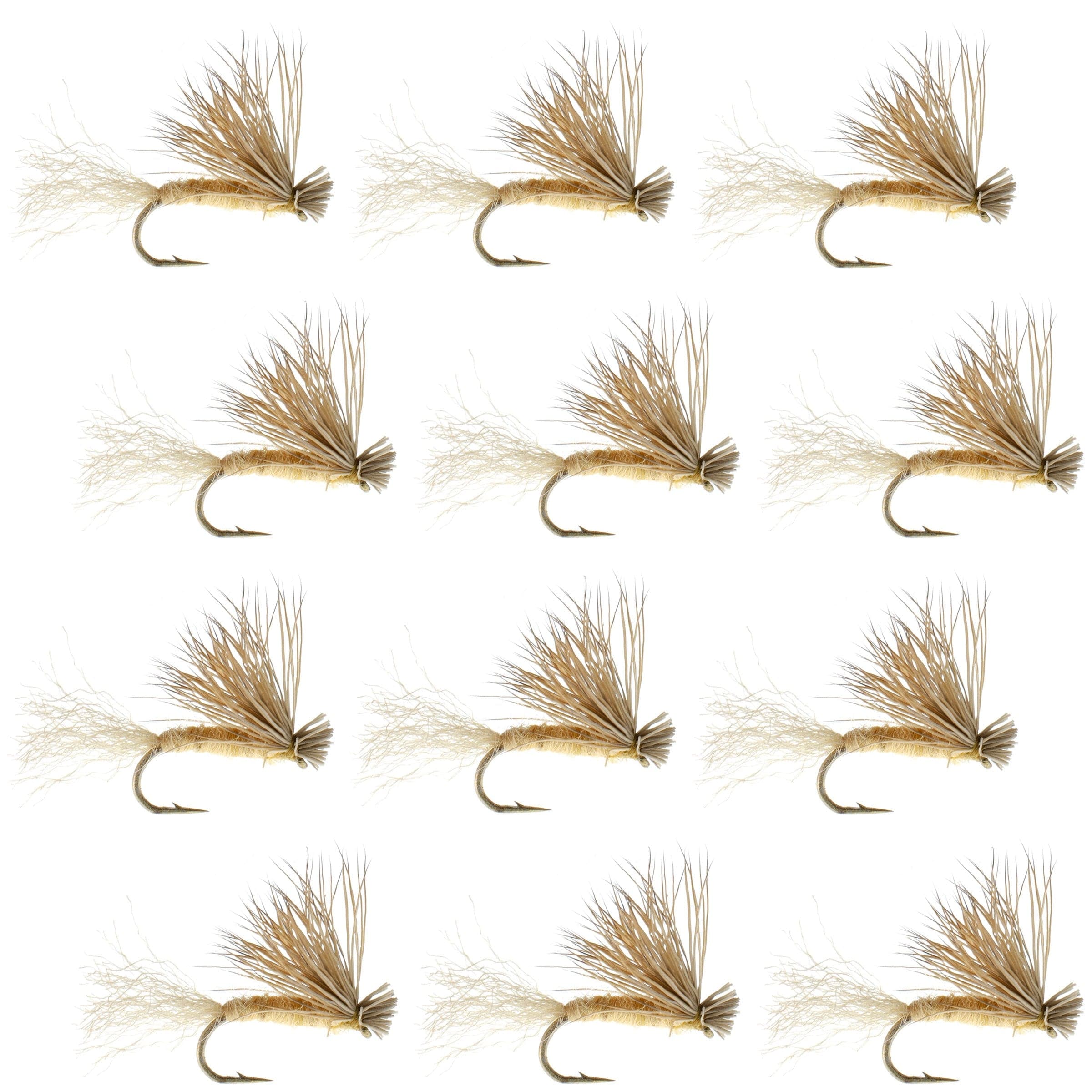 The Fly Fishing Place Trout Dry Flies Tan X Caddis Emerging Caddis Adult Trout Dry Fly - 1 Dozen Flies Hook Size 16