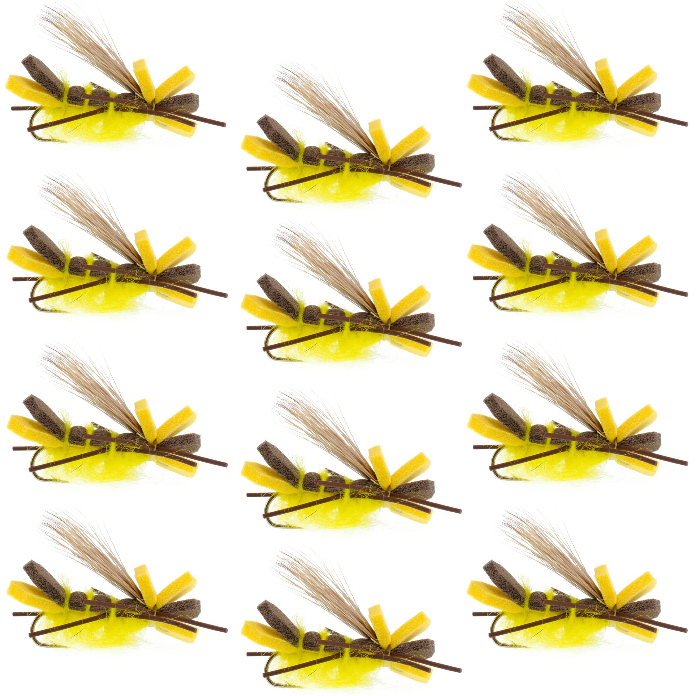 The Fly Fishing Place Trout Dry Flies Yellow Godzilla Hopper - Foam Grasshopper or Adult Salmonfly Fly Pattern - 1 Dozen Flies Hook Size 10