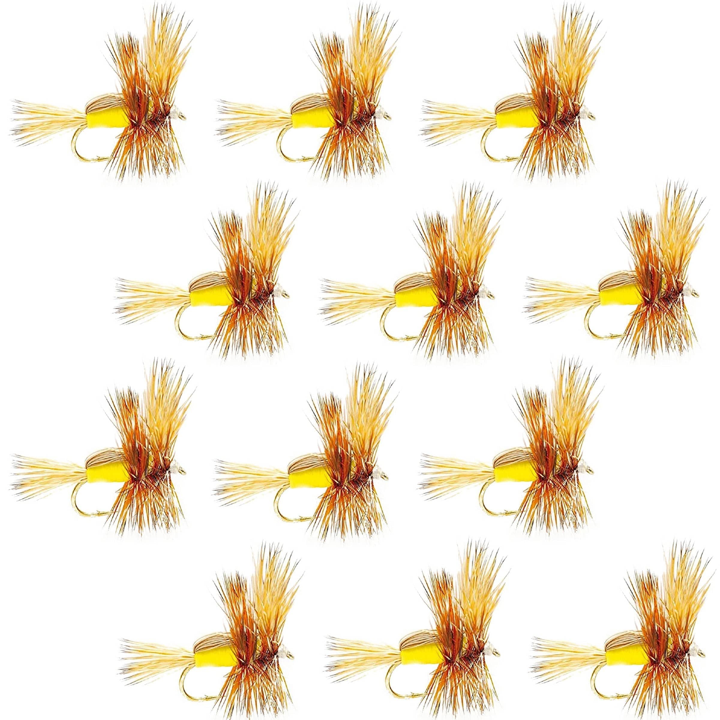 The Fly Fishing Place Trout Dry Flies Yellow Humpy Classic Hair Wing Dry Fly - 1 Dozen Flies Hook Size 10