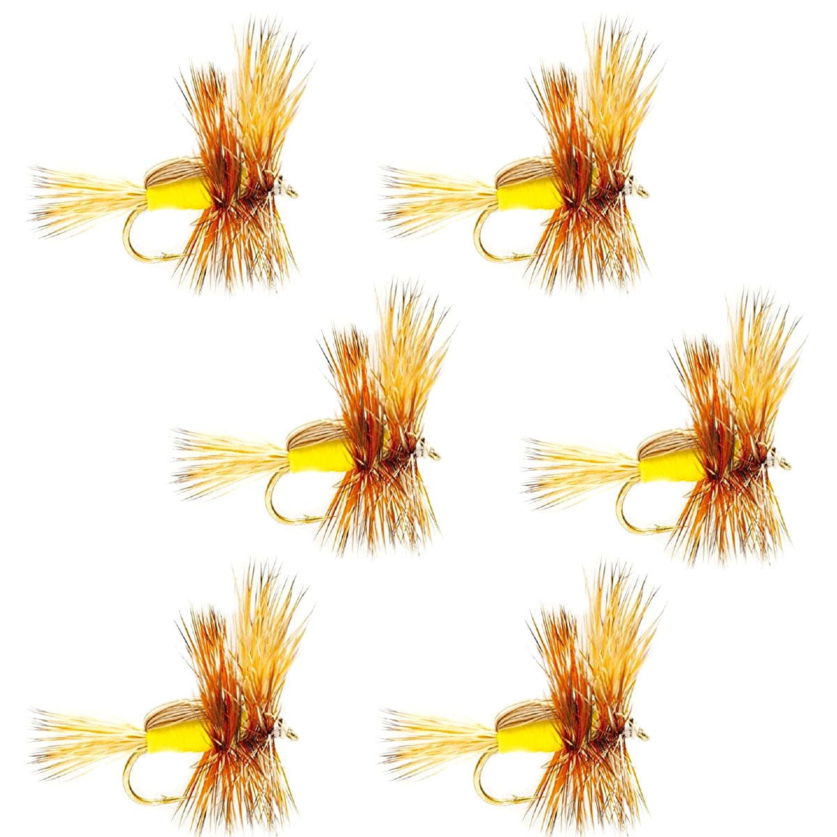 The Fly Fishing Place Trout Dry Flies Yellow Humpy Classic Hair Wing Dry Fly - 6 Flies Hook Size 12