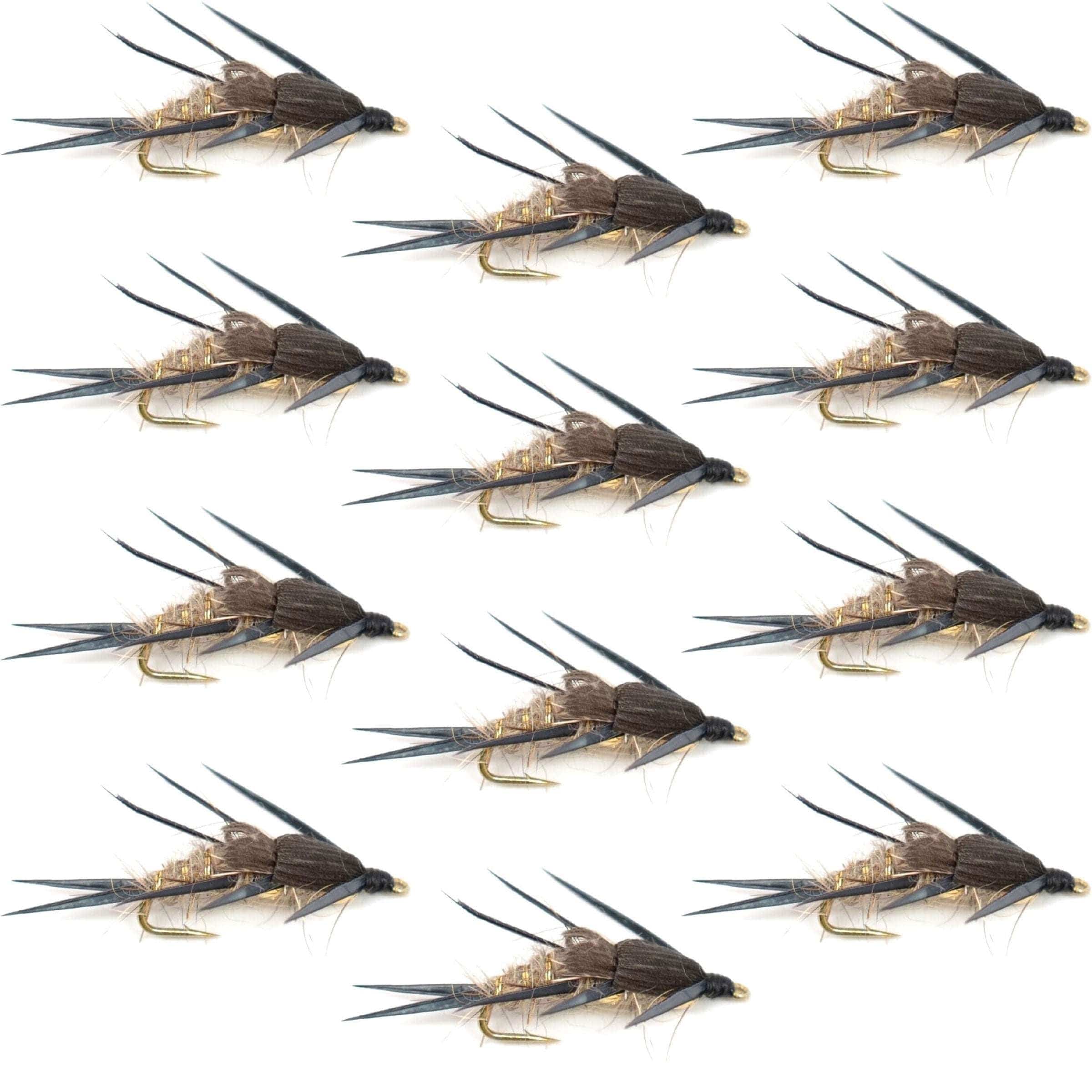 The Fly Fishing Place Trout Nymph Flies Double Bead Gold Ribbed Hare's Ear Nymph Fly Fishing Flies - Trout and Bass Wet Fly - 1 Dozen Flies Hook Size 12