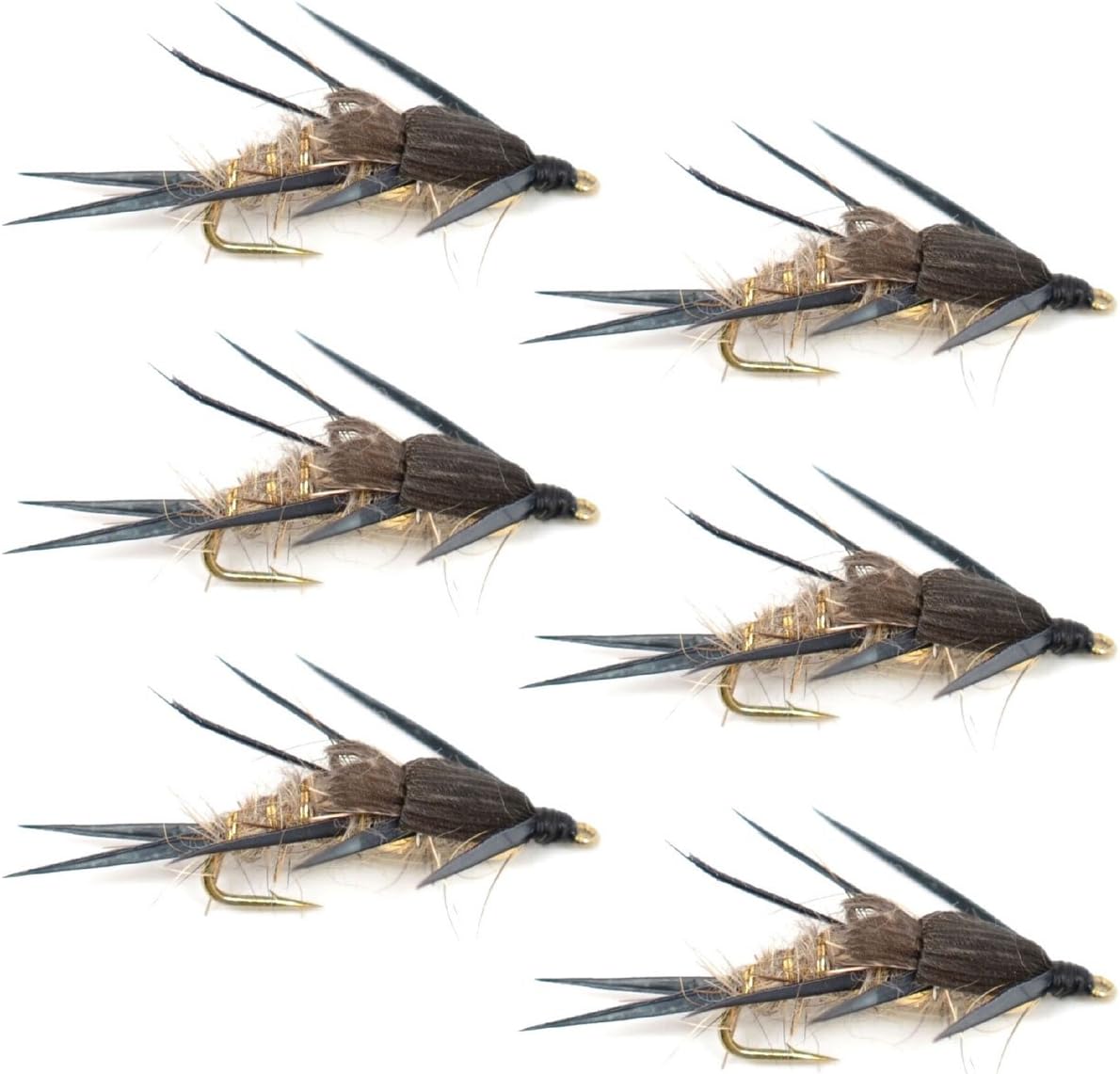 The Fly Fishing Place Trout Nymph Flies Double Bead Gold Ribbed Hare's Ear Nymph Fly Fishing Flies - Trout and Bass Wet Fly - 6 Flies Hook Size 8