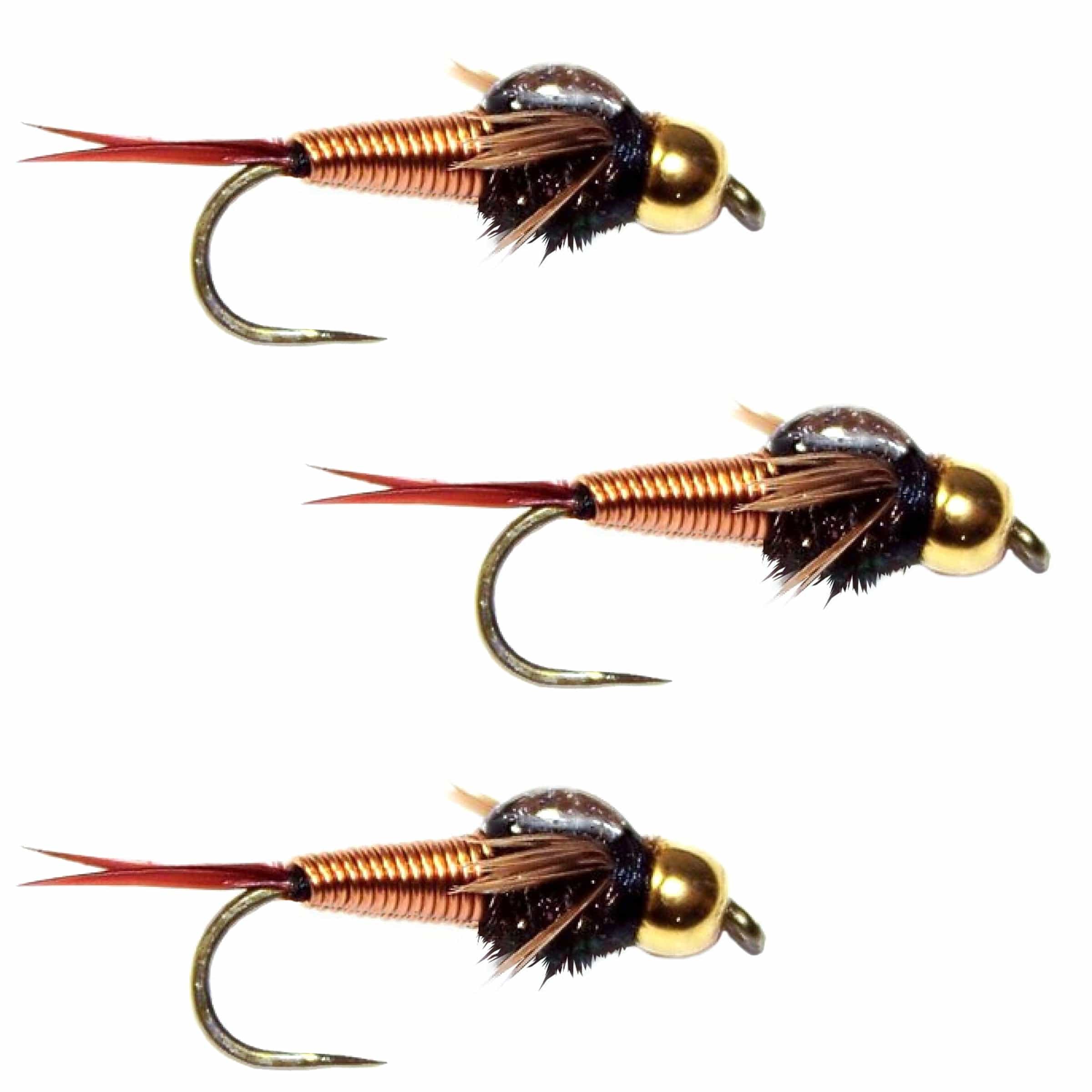 The Fly Fishing Place Trout Wet Flies 3 Pack Barbless Bead Head Copper John Nymph Fly Fishing Flies -  Hook Size 14