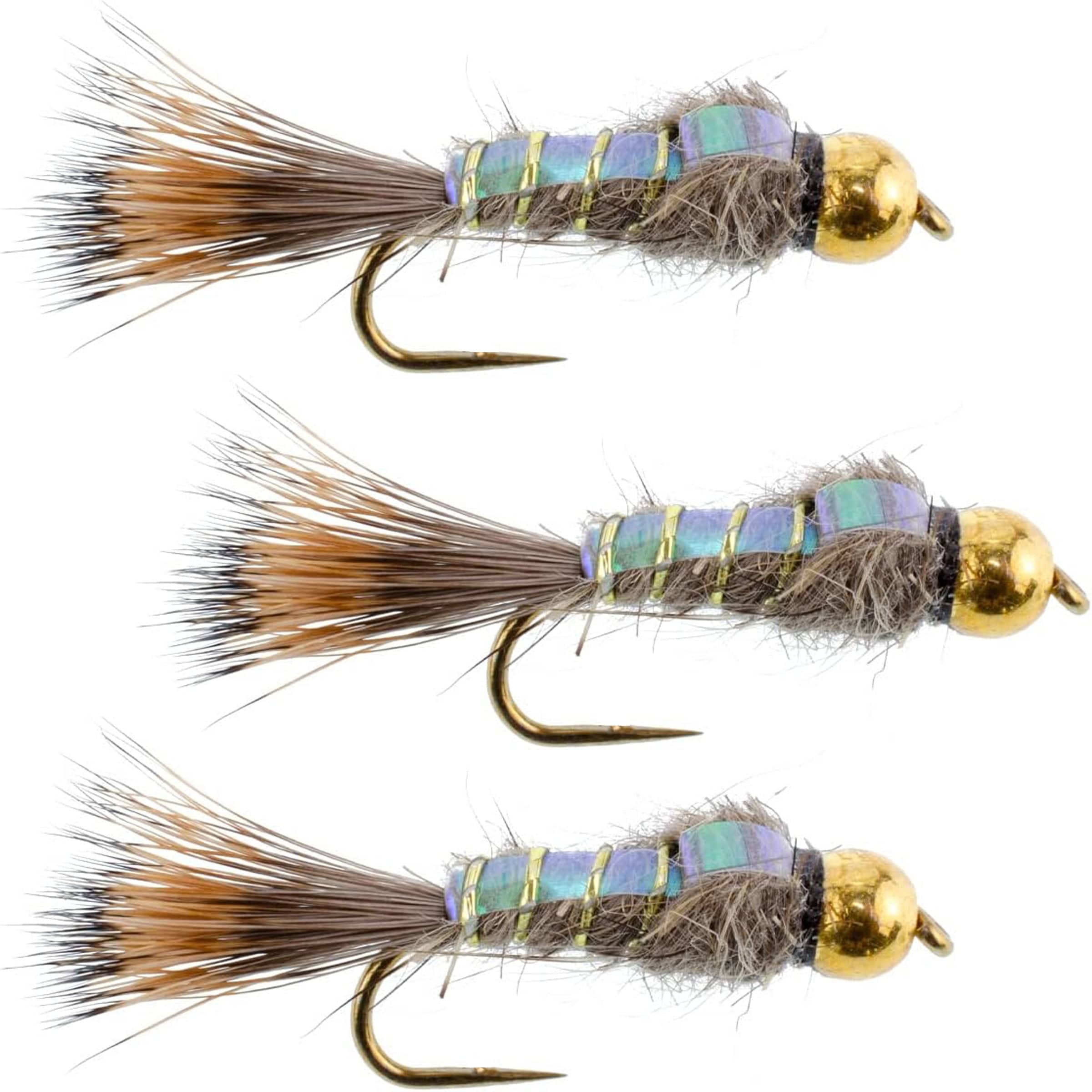 The Fly Fishing Place Trout Wet Flies 3 Pack Barbless Bead Head Flash Back Gold Ribbed Hare's Ear Nymph Flies Hook Size 16