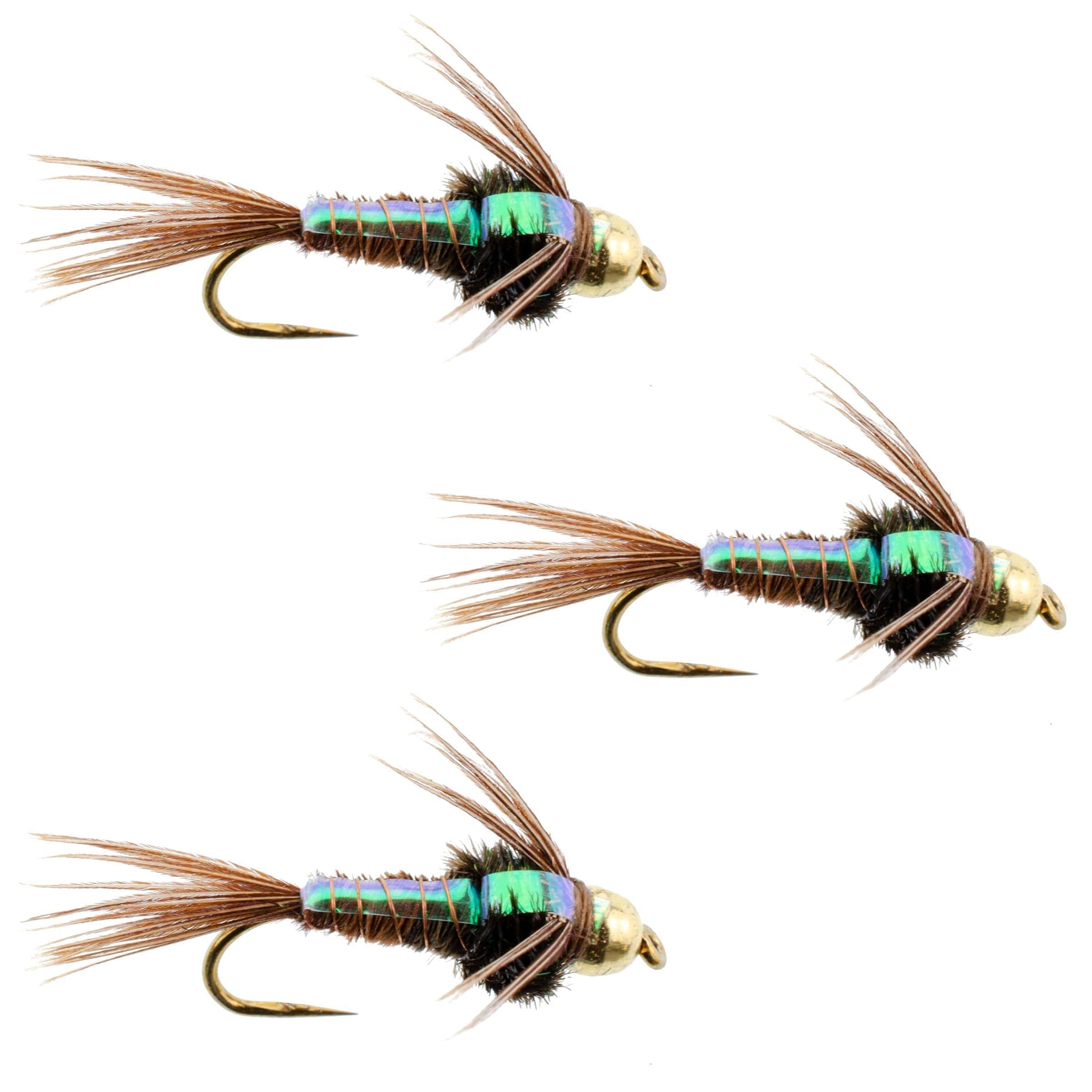 The Fly Fishing Place Trout Wet Flies 3 Pack Barbless Bead Head Flashback Pheasant Tail Nymph Flies Hook Size 12