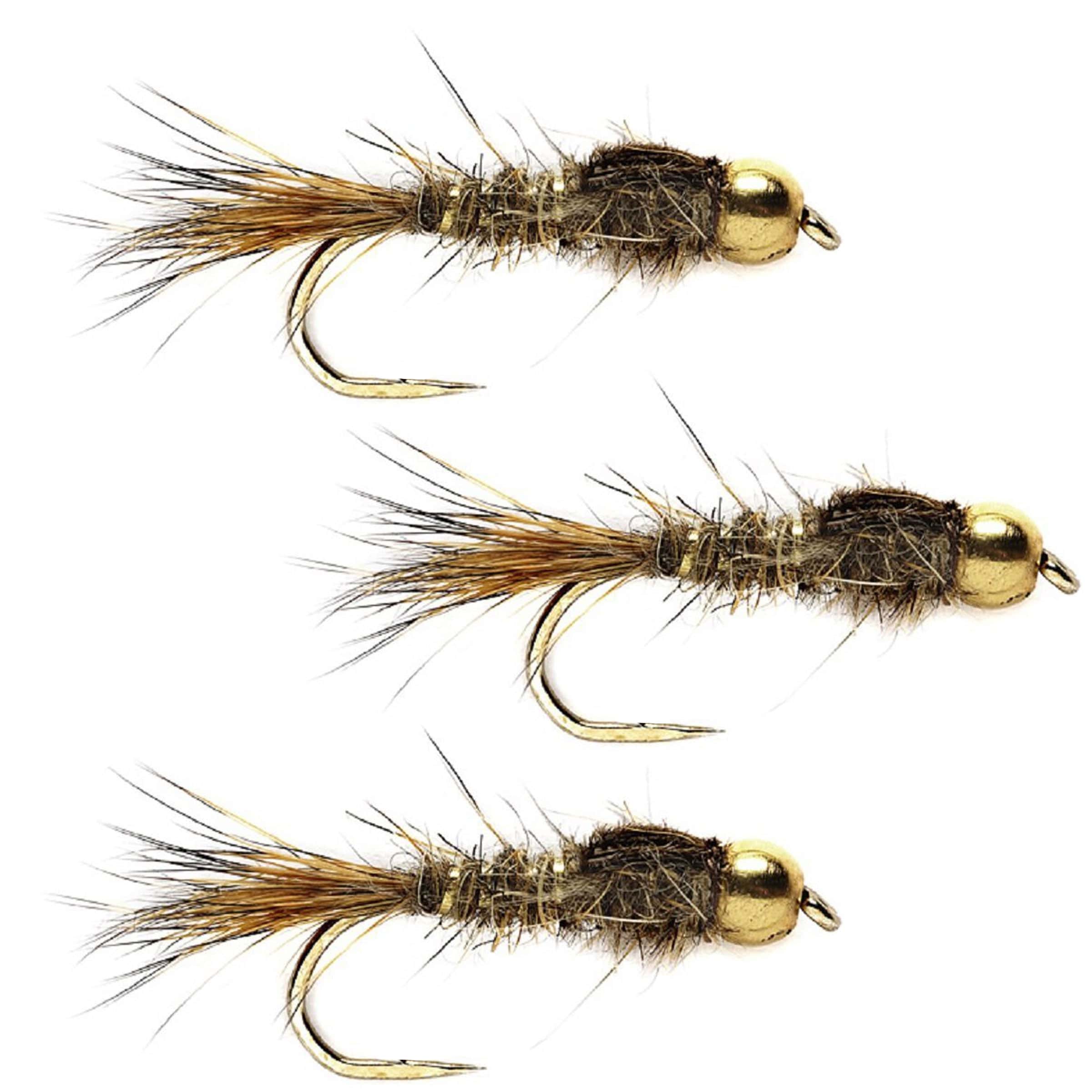 The Fly Fishing Place Trout Wet Flies 3 Pack Barbless Bead Head Gold Ribbed Hare's Ear Nymph Flies Hook Size 10