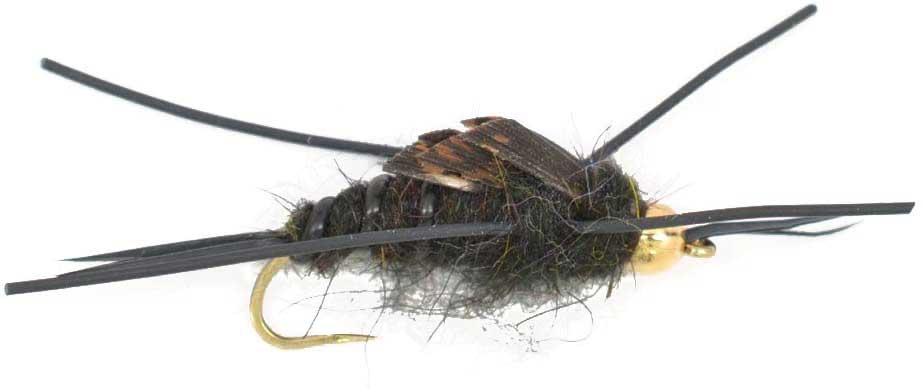 The Fly Fishing Place Trout Wet Flies 3 Pack Barbless Gold Bead Kaufmann's Black Stone Fly with Rubber Legs - Stonefly Wet Fly - Hook Size 12