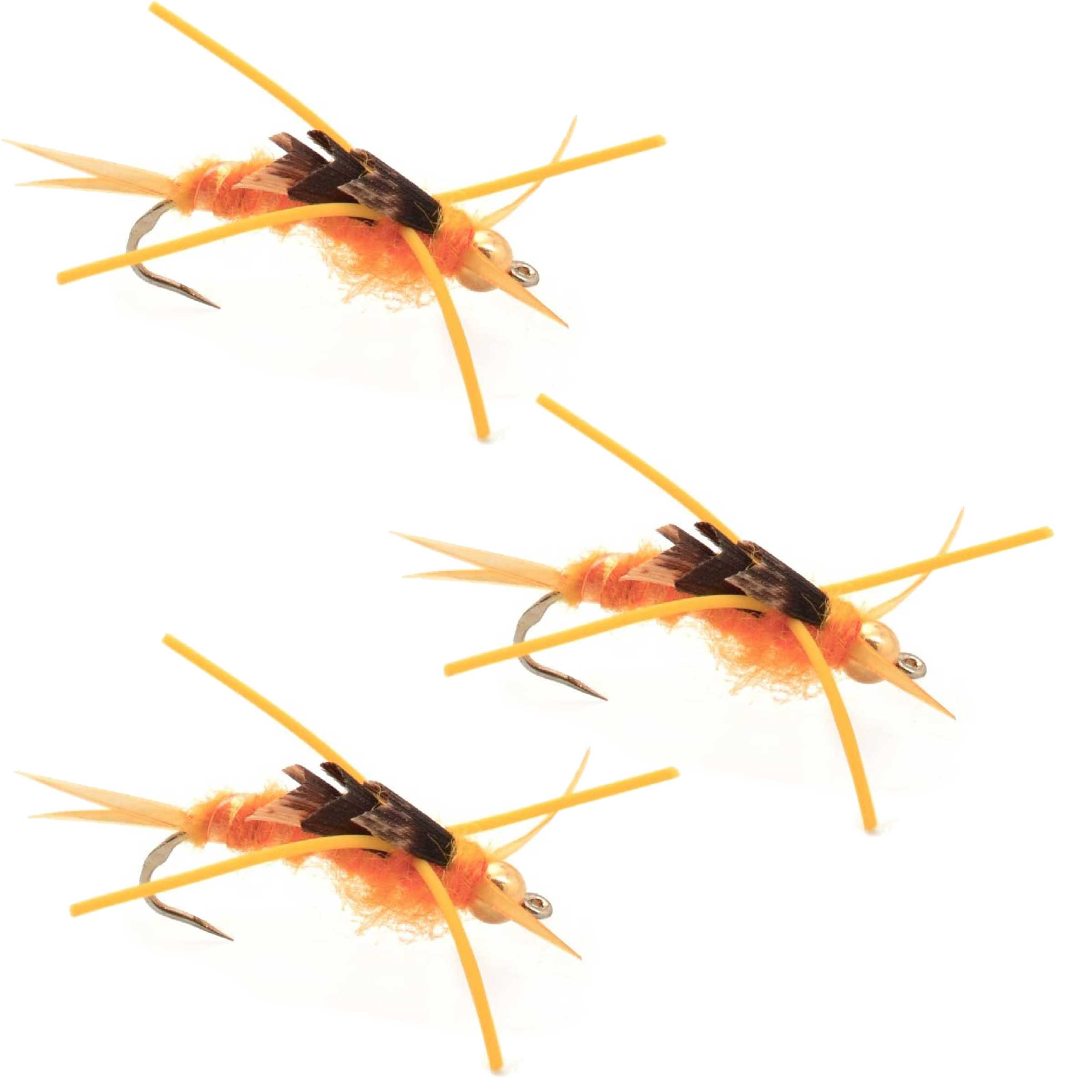 The Fly Fishing Place Trout Wet Flies 3 Pack Barbless Gold Bead Kaufmann's Golden Stone Fly with Rubber Legs - Stonefly Wet Fly - Hook Size 8