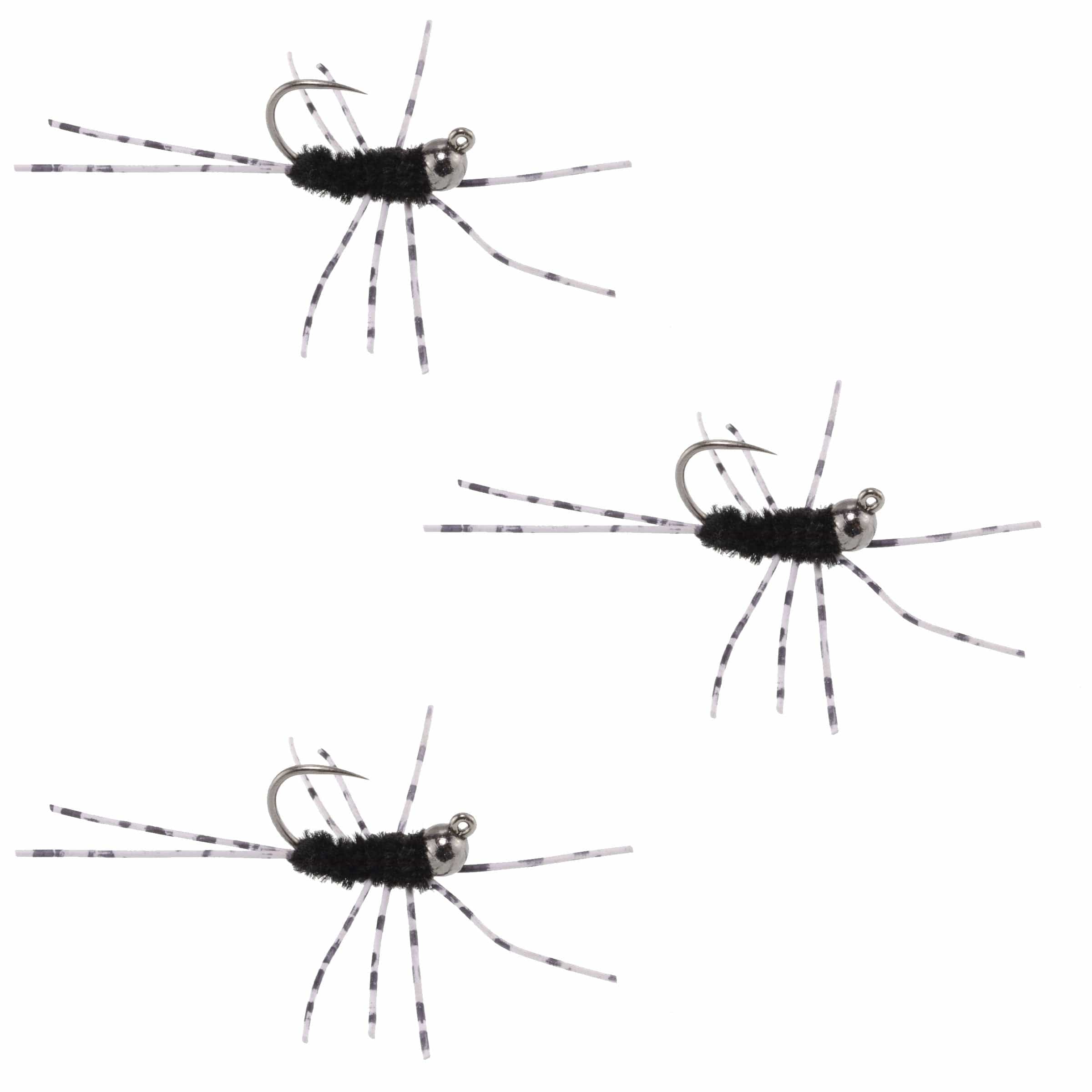 The Fly Fishing Place Trout Wet Flies 3 Pack Barbless Pat's Barred Rubber Legs Tungsten Bead Jigged Black Euro Nymph  - Hook Size 6 (Copy)