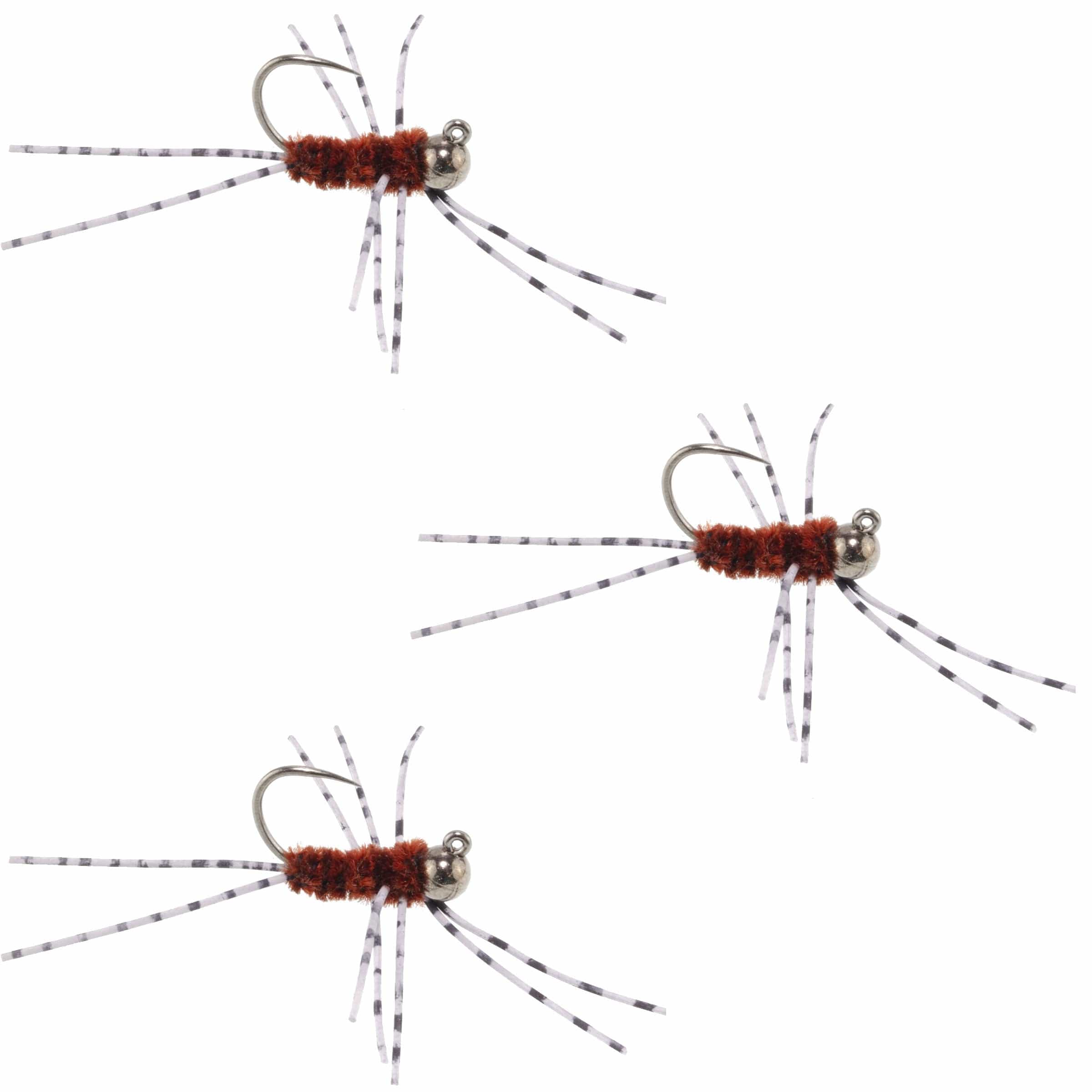 The Fly Fishing Place Trout Wet Flies 3 Pack Barbless Pat's Barred Rubber Legs Tungsten Bead Jigged Brown Euro Nymph - Hook Size 6