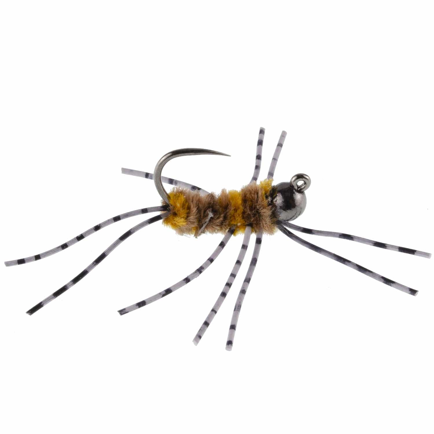 The Fly Fishing Place Trout Wet Flies 3 Pack Barbless Pat's Barred Rubber Legs Tungsten Bead Jigged Coffee/Tan Euro Nymph  - Hook Size 6