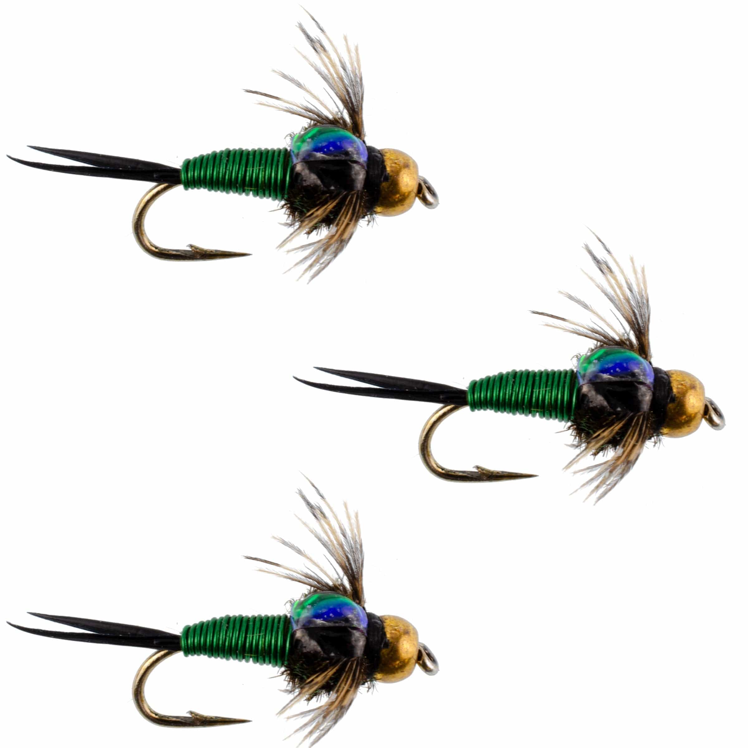 The Fly Fishing Place Trout Wet Flies 3 Pack Bead Head Green Copper John Nymph Fly Fishing Flies -  Hook Size 12