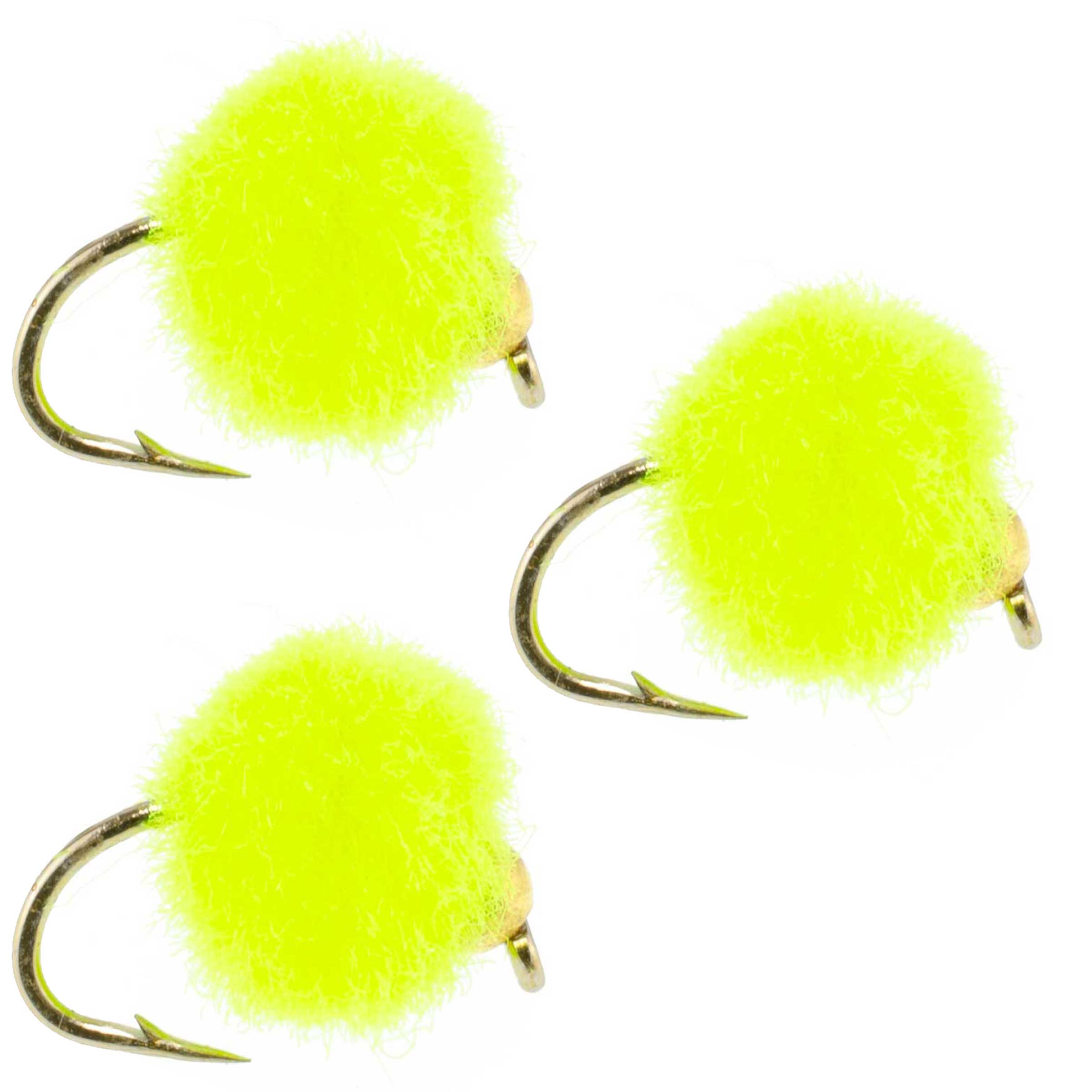 The Fly Fishing Place Trout Wet Flies 3 Pack Bead Head Hot Chartreuse Egg Fly Fishing Flies - Hook Size 16