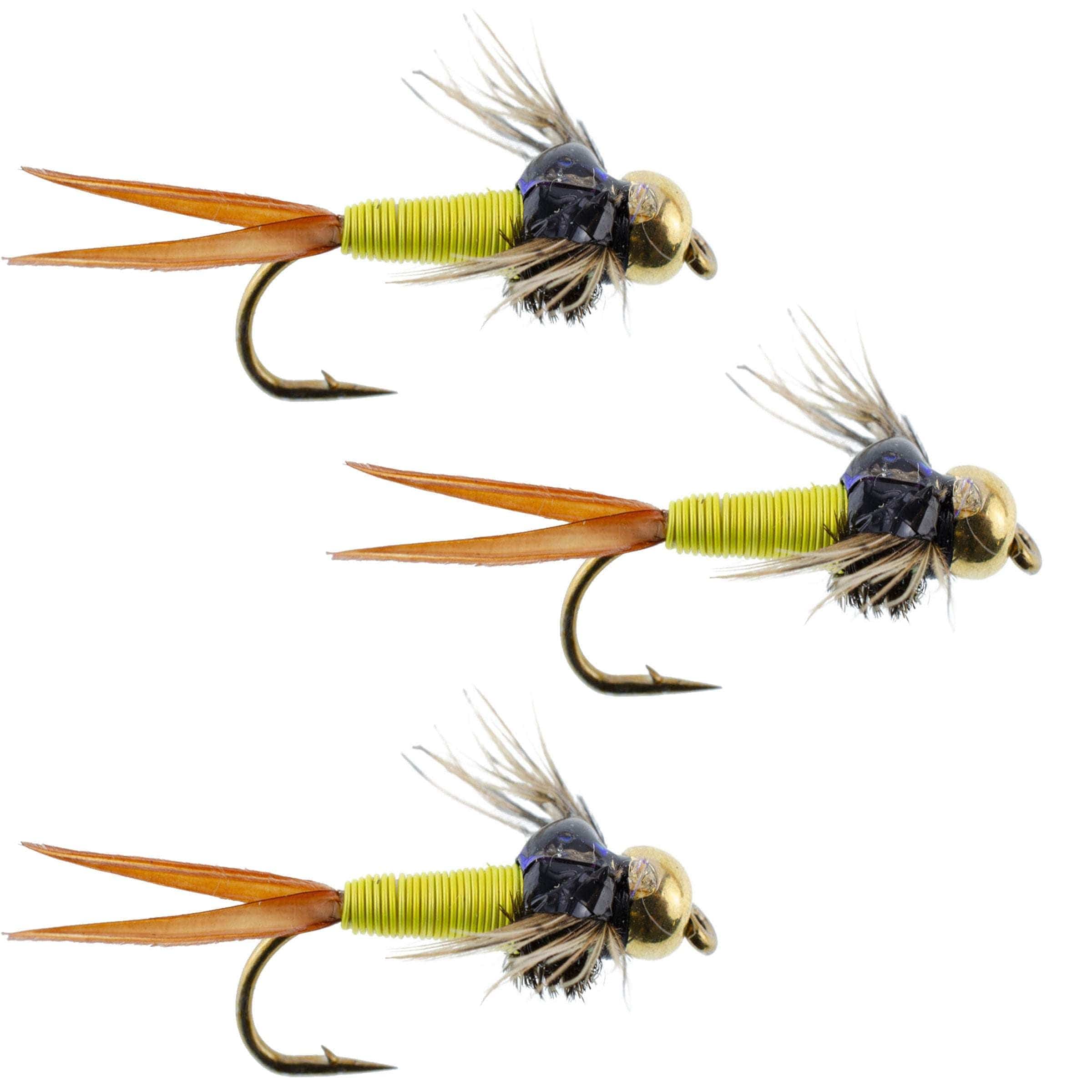 The Fly Fishing Place Trout Wet Flies 3 Pack Bead Head Hot Yellow Copper John Nymph - Fly Fishing Flies - Hook Size 10