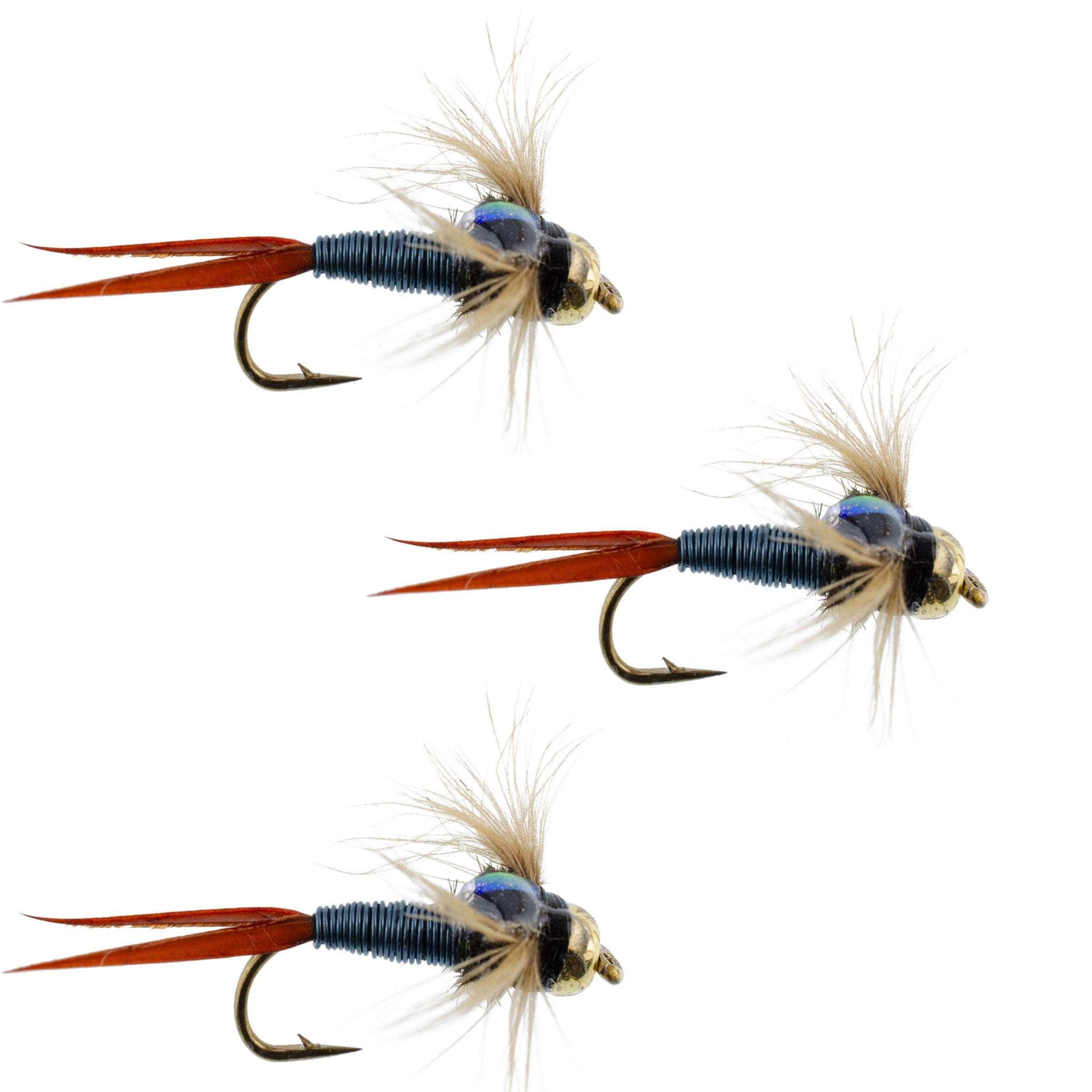 The Fly Fishing Place Trout Wet Flies 3 Pack Bead Head Metallic Blue Copper John Nymph - Fly Fishing Flies - Hook Size 10