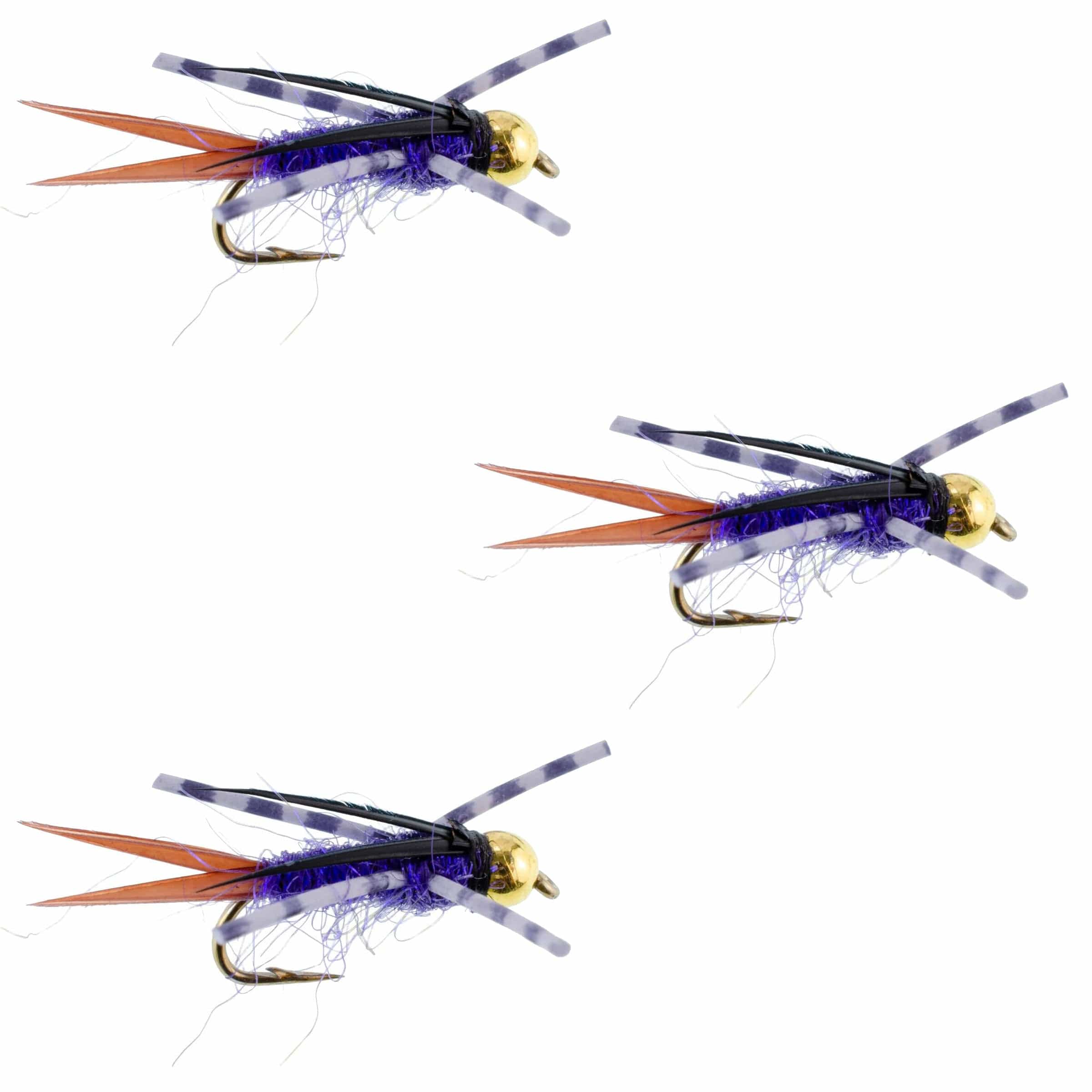 The Fly Fishing Place Trout Wet Flies 3 Pack Bead Head Purple Batman Rubber Legs Nymph Fly - Hook Size 14