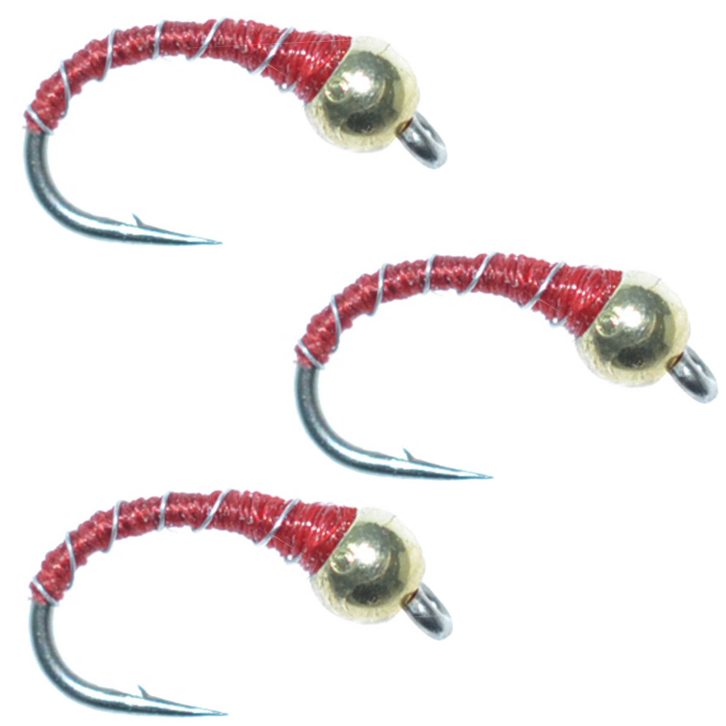 The Fly Fishing Place Trout Wet Flies 3 Pack Bead Head Red Zebra Midge Still Water Nymph Fly Fishing Fly Hook Size 16