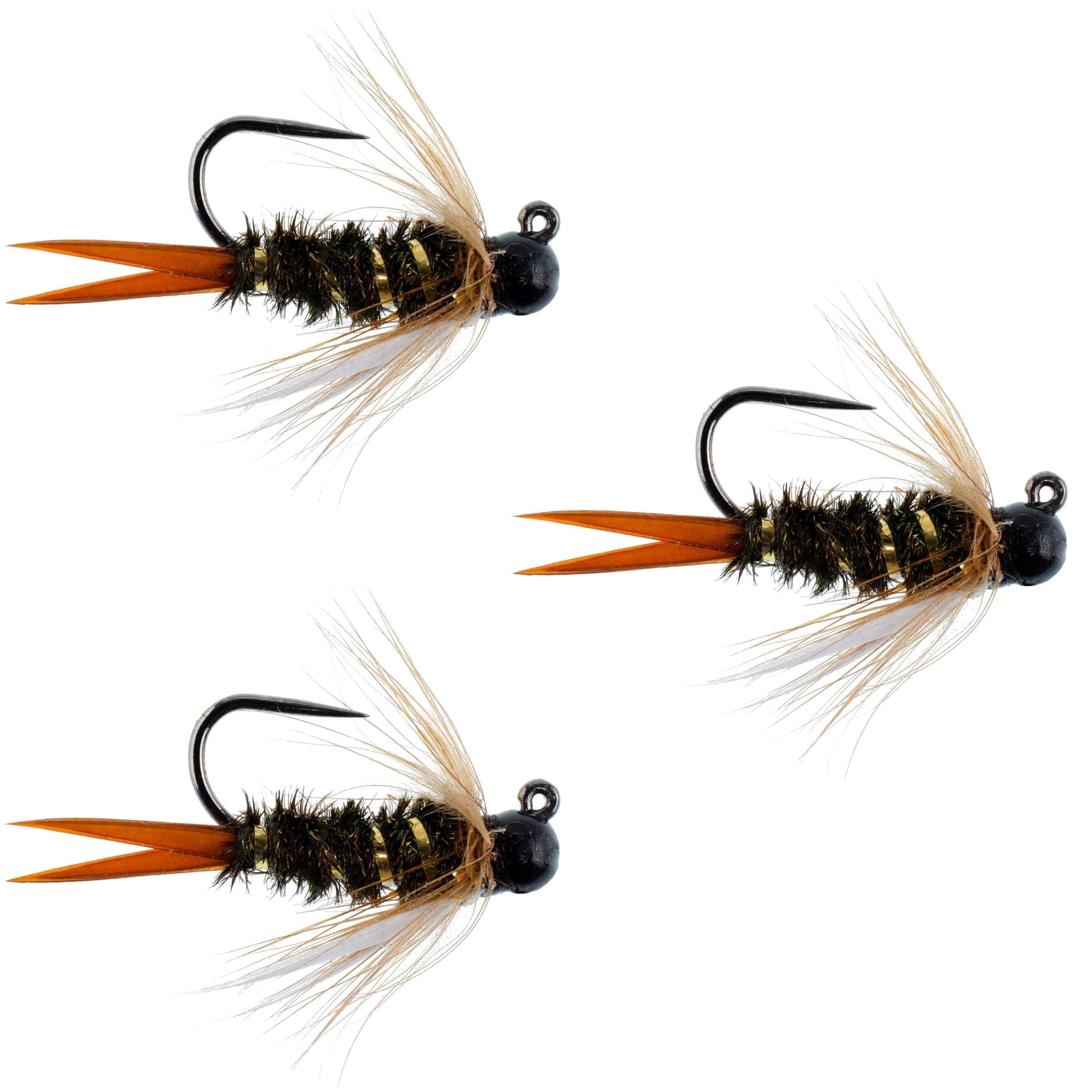 The Fly Fishing Place Trout Wet Flies 3 Pack Black Tungsten Bead Prince Jig Tactical Czech Nymph Euro Nymphing Fly - Hook Size 10