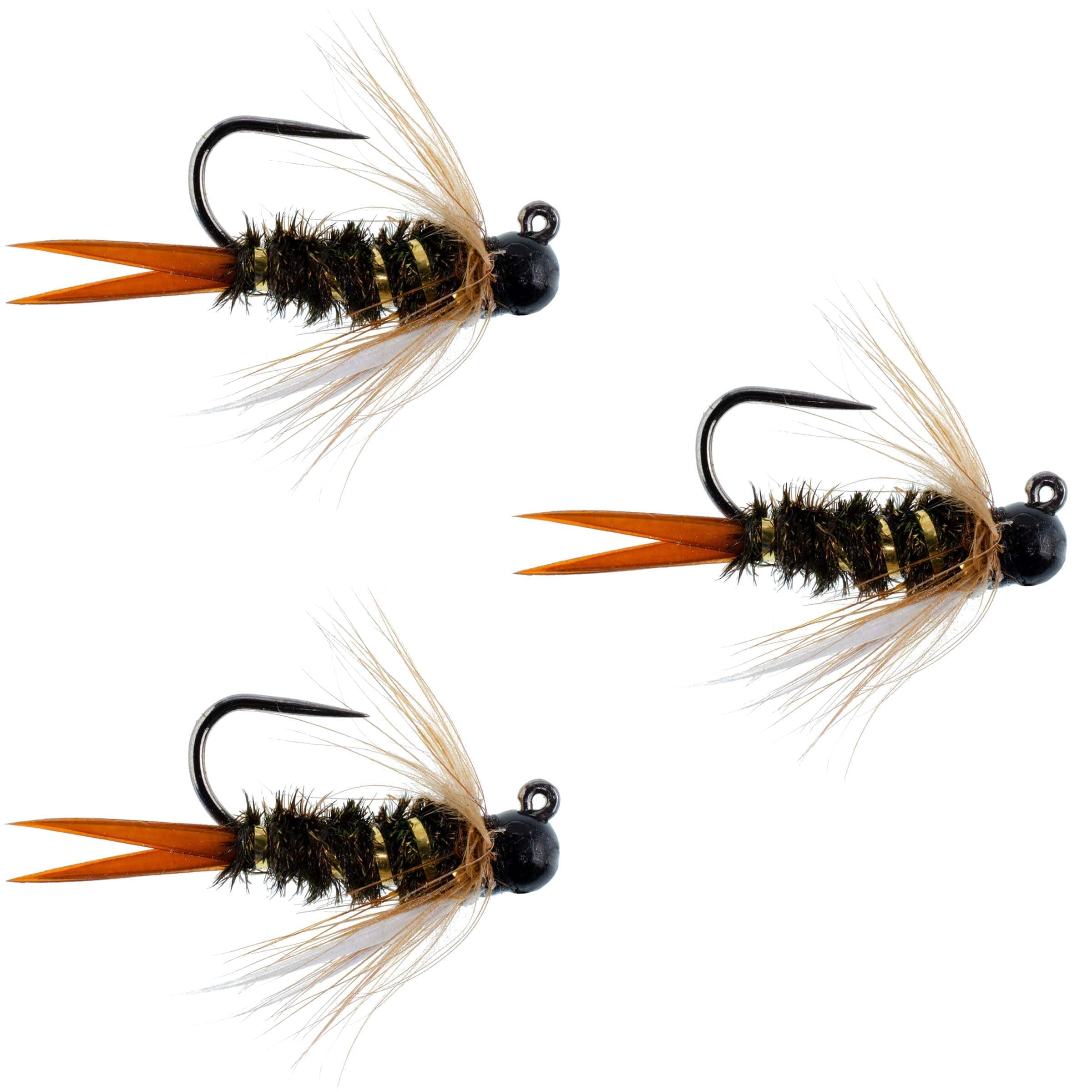 The Fly Fishing Place Trout Wet Flies 3 Pack Black Tungsten Bead Prince Jig Tactical Czech Nymph Euro Nymphing Fly - Hook Size 12