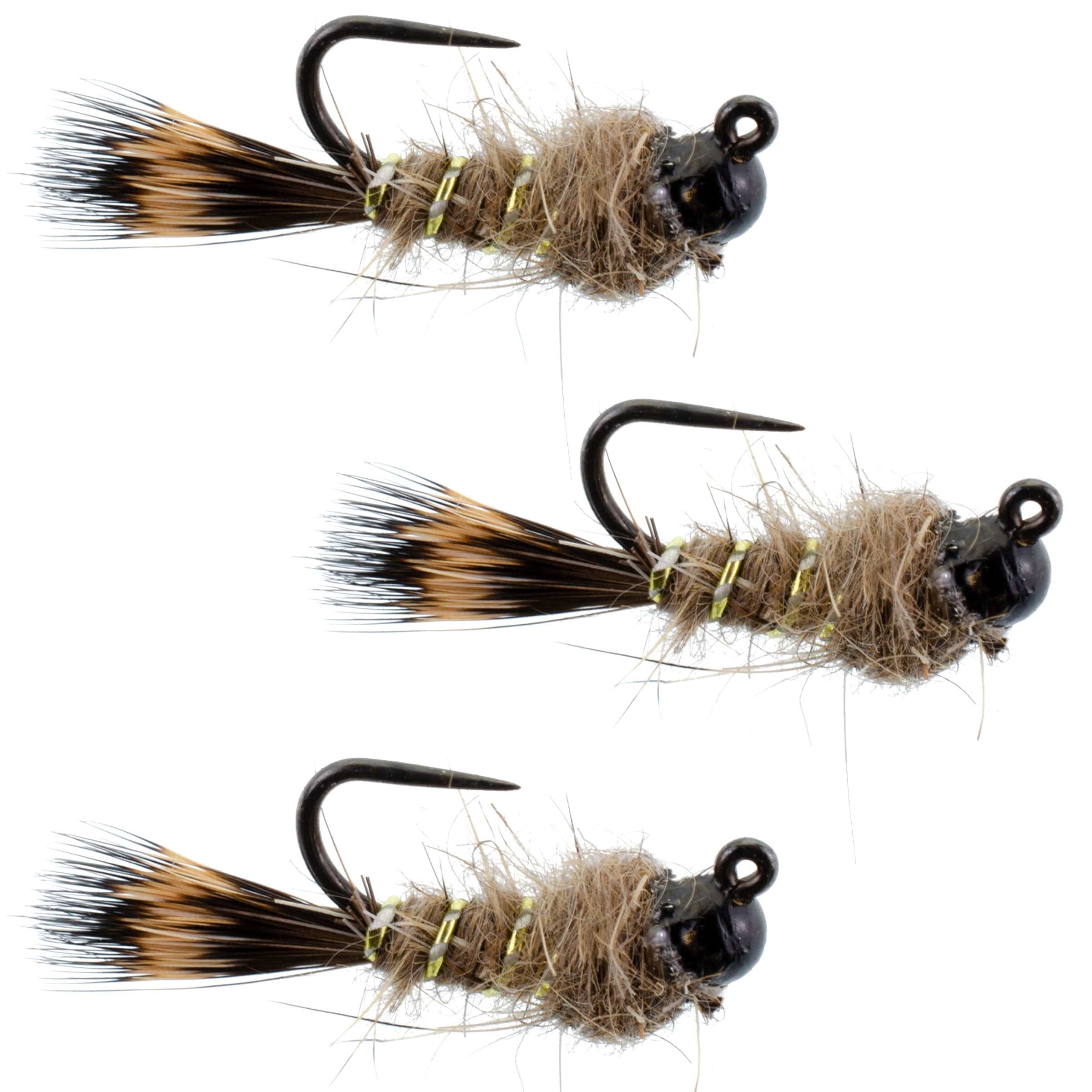 The Fly Fishing Place Trout Wet Flies 3 Pack Black Tungsten Bead Tactical Hares Ear Czech Nymph Euro Nymphing Fly - Hook Size 12