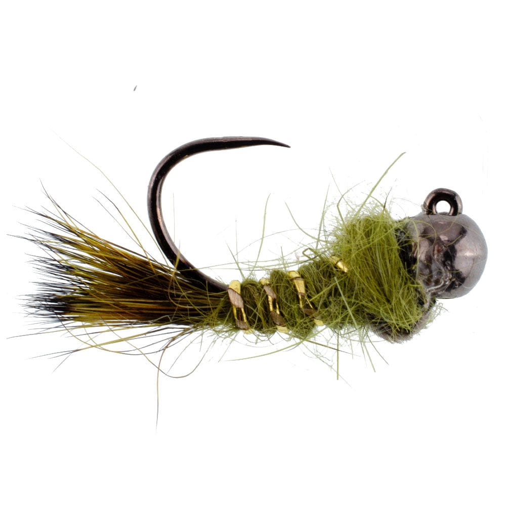 The Fly Fishing Place Trout Wet Flies 3 Pack Black Tungsten Bead Tactical Olive Hares Ear Czech Nymph Euro Nymphing Fly - Hook Size 12