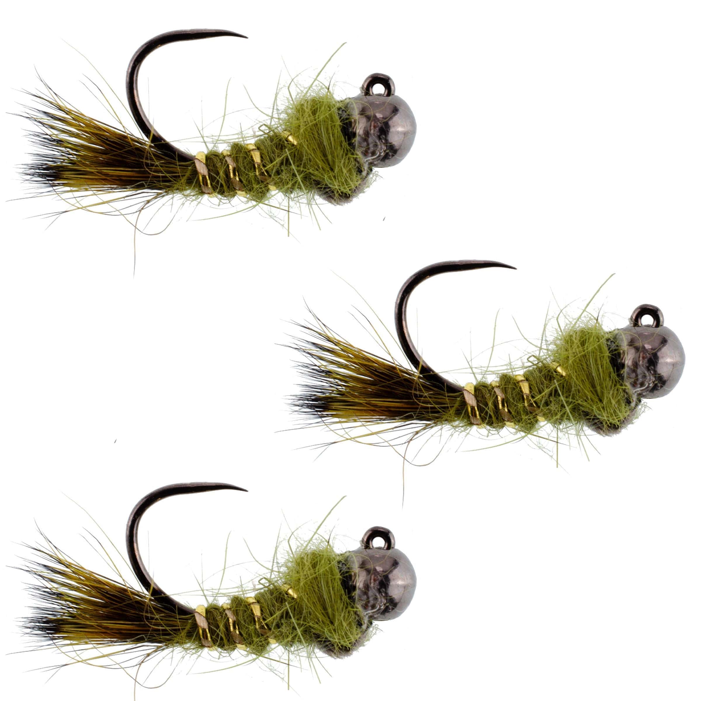 The Fly Fishing Place Trout Wet Flies 3 Pack Black Tungsten Bead Tactical Olive Hares Ear Czech Nymph Euro Nymphing Fly - Hook Size 14