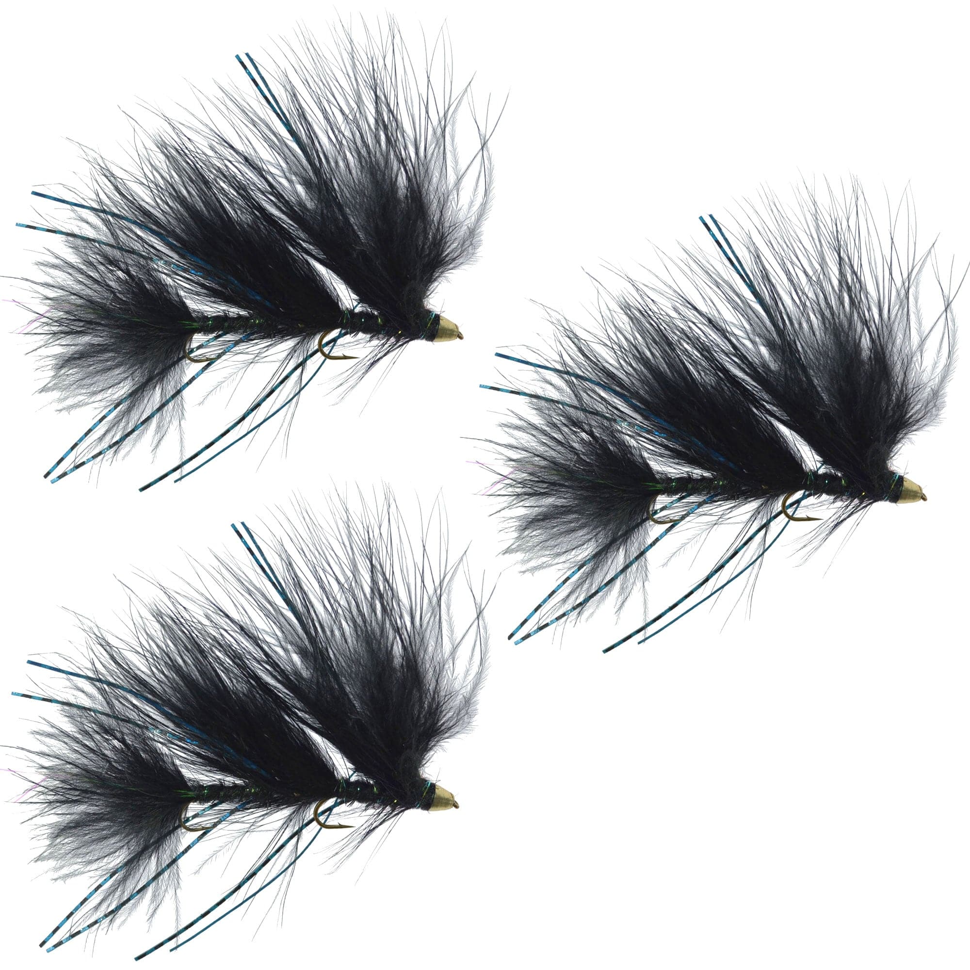The Fly Fishing Place Trout Wet Flies 3 Pack Circus Peanut Envy Streamer Black - Size 6 - Articulated Trout Bass Steelhead Salmon and Bass Fly Fishing Flies