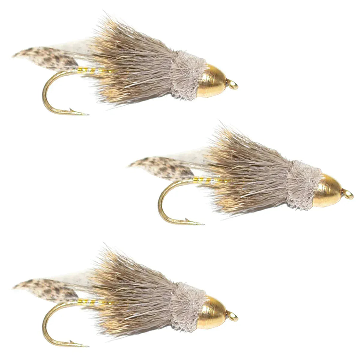 The Fly Fishing Place Trout Wet Flies 3 Pack Cone Head Muddler Minnow Trout and Bass Streamer Fly - Hook Size 4