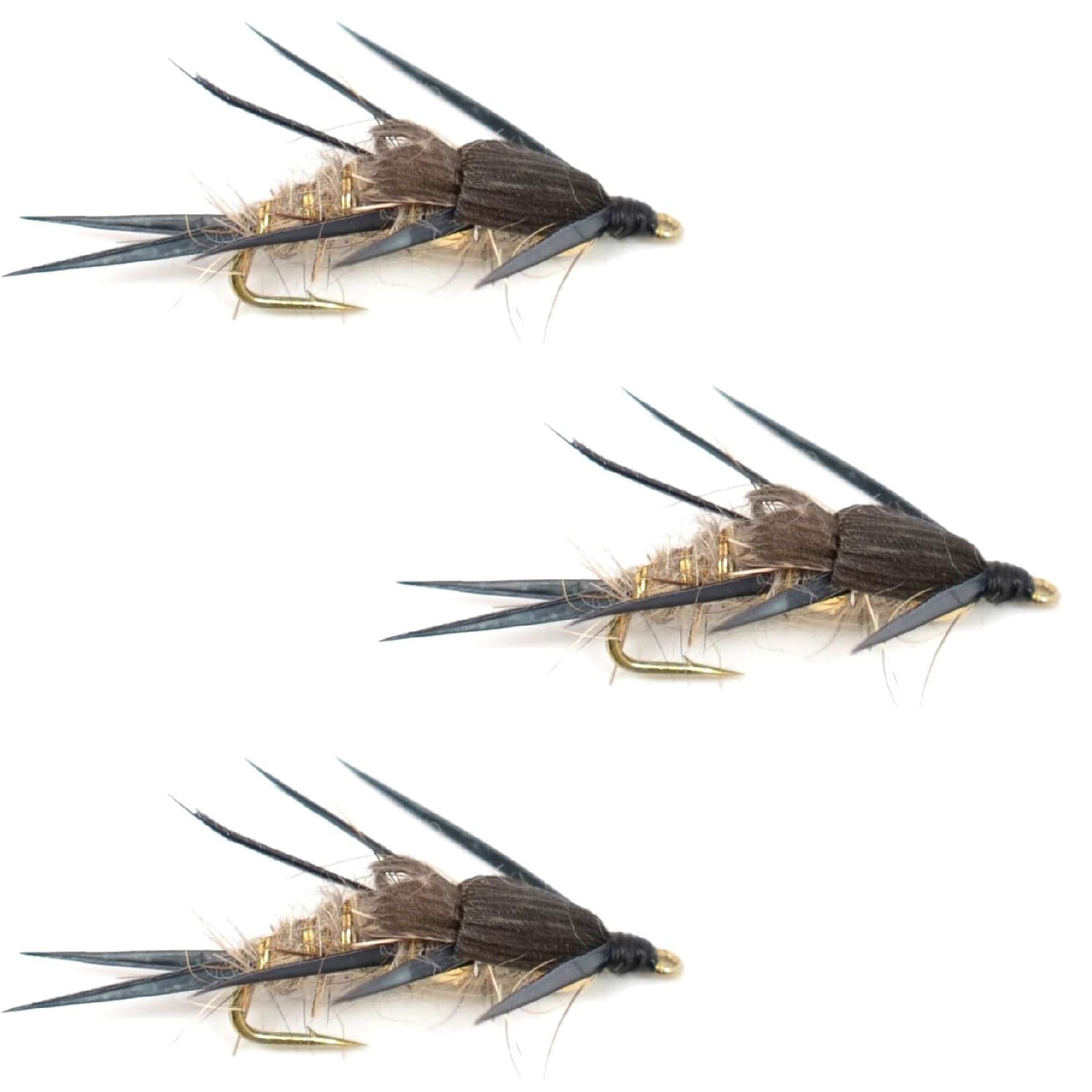 The Fly Fishing Place Trout Wet Flies 3 Pack Double Bead Black Biot Legs Gold Ribbed Hare's Ear Nymph Fly Fishing Flies Hook Size 8