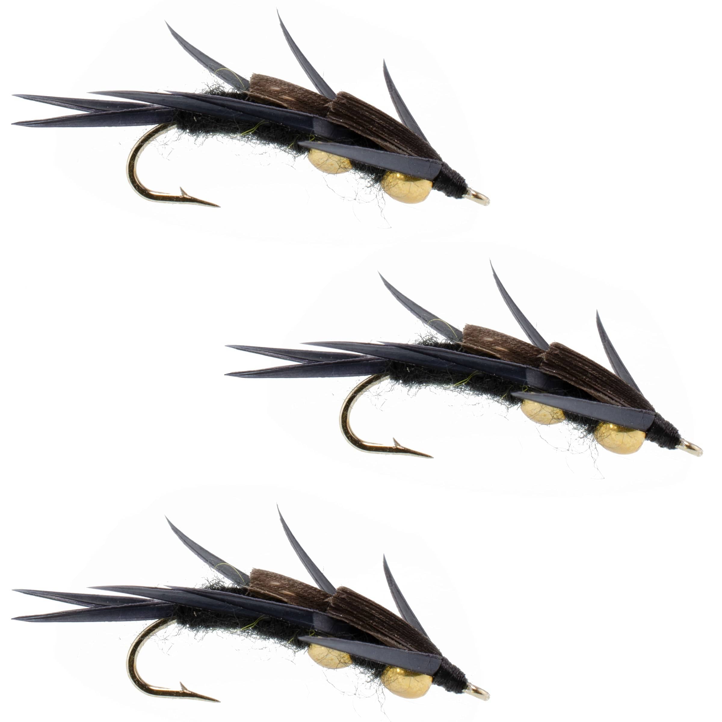 The Fly Fishing Place Trout Wet Flies 3 Pack Double Bead Black Stone Fly with Black Biot Legs - Stonefly Wet Fly - Hook Size 6