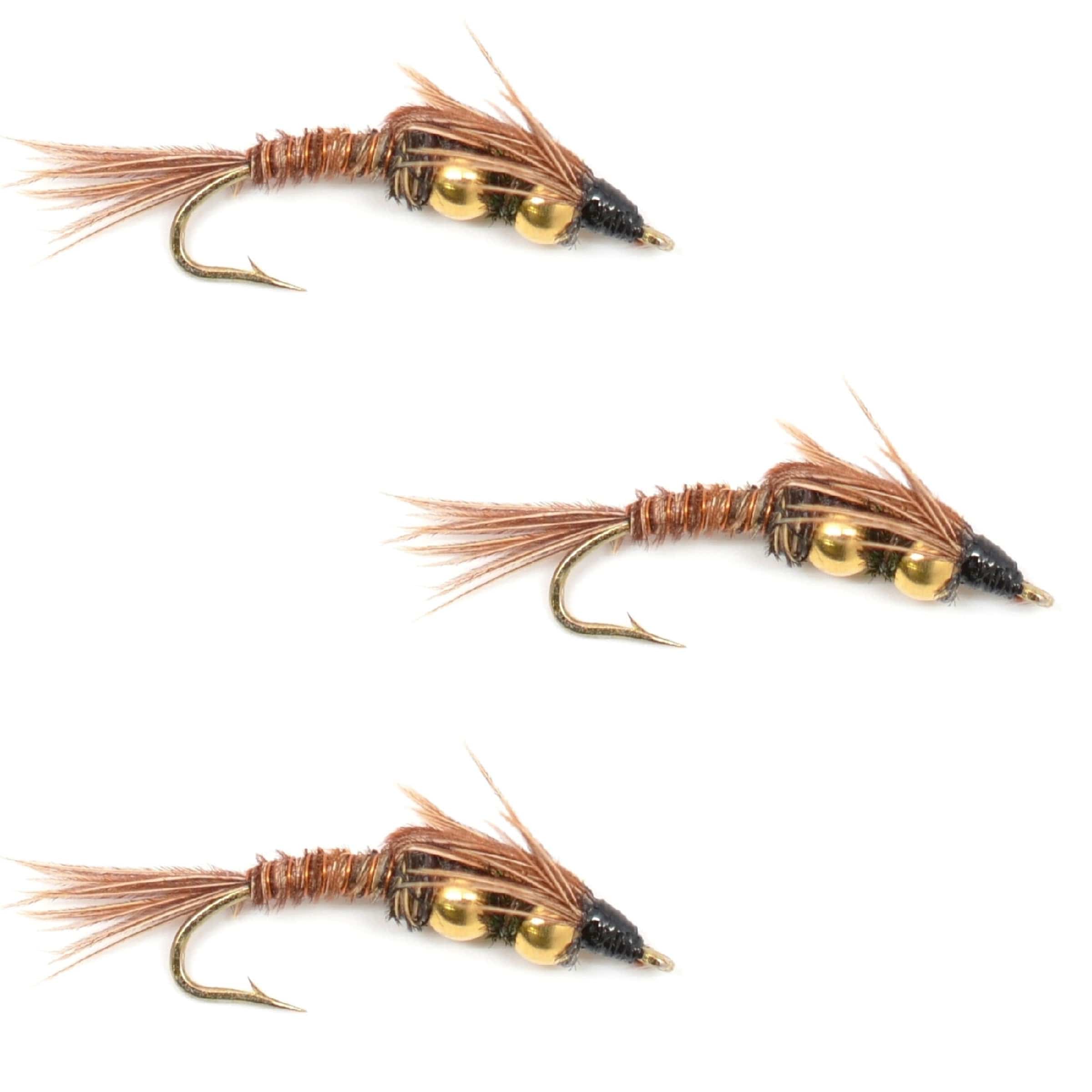 The Fly Fishing Place Trout Wet Flies 3 Pack Double Bead Pheasant Tail Nymph Fly Fishing Flies Hook Size 12