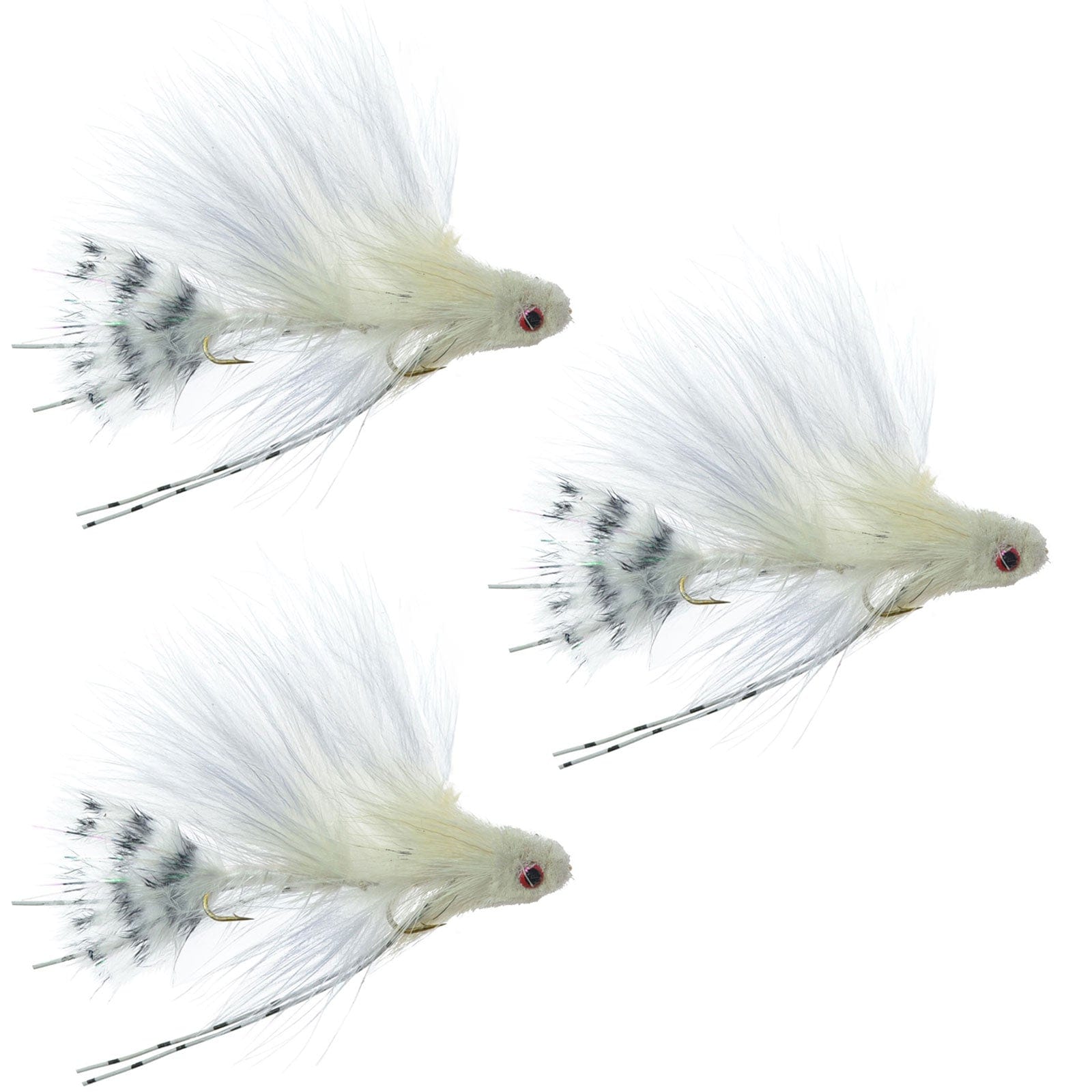 The Fly Fishing Place Trout Wet Flies 3 Pack Mini Sex Dungeon Streamer White - Size 6 - Articulated Trout Bass Steelhead Salmon and Bass Fly Fishing Flies