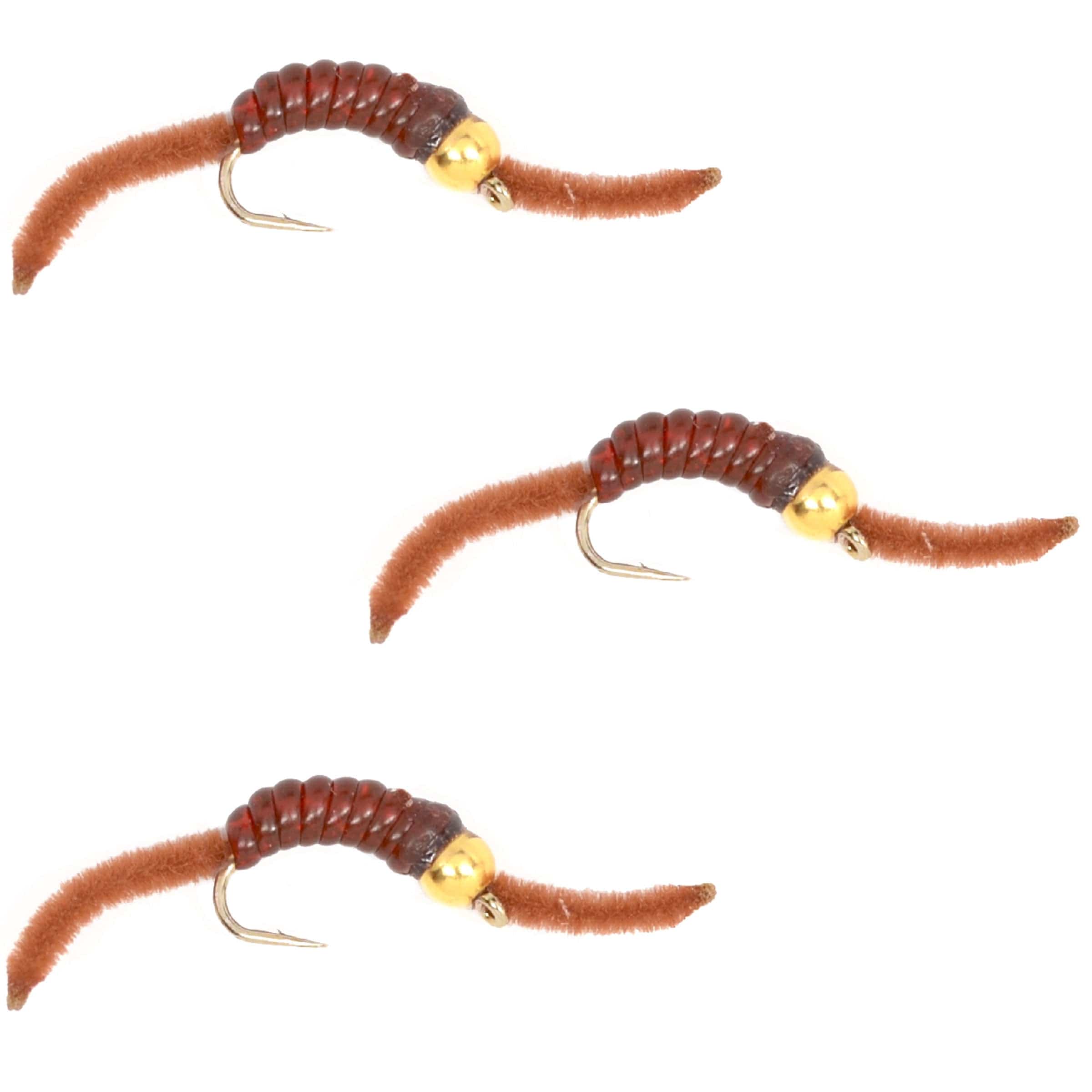 The Fly Fishing Place Trout Wet Flies 3 Pack San Juan Bead Head Power Worm Brown V-Rib - Hook Size 12