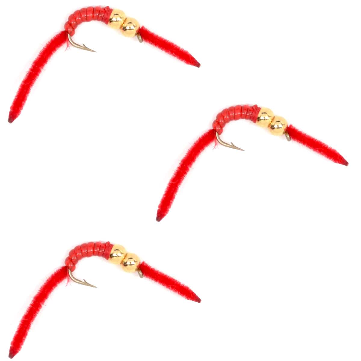 The Fly Fishing Place Trout Wet Flies 3 Pack San Juan Double Bead Power Worm  Red V-Rib - Hook Size 12
