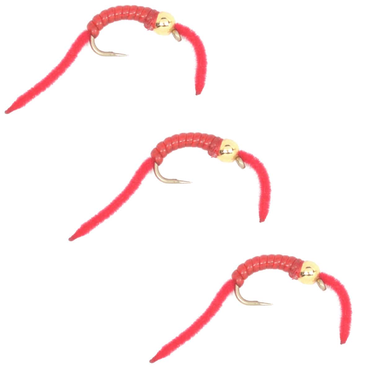 The Fly Fishing Place Trout Wet Flies 3 Pack San Juan Power Worm Gold Bead Head Red V-Rib - Hook Size 10