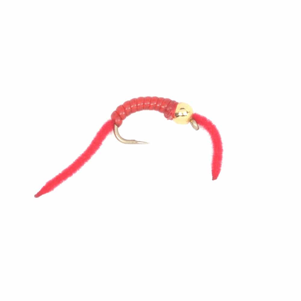 The Fly Fishing Place Trout Wet Flies 3 Pack San Juan Power Worm Gold Bead Head Red V-Rib - Hook Size 14