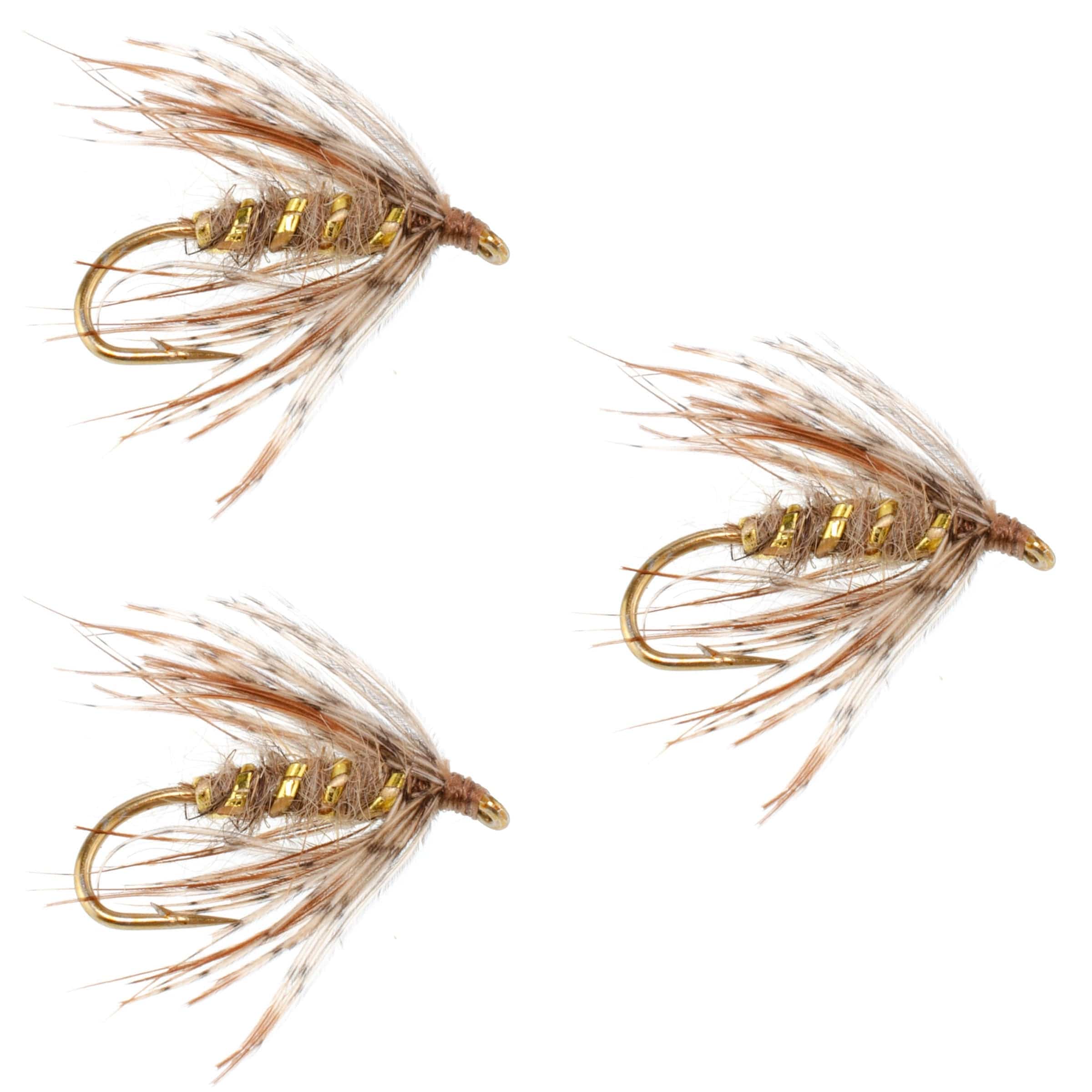 The Fly Fishing Place Trout Wet Flies 3 Pack Soft Hackle March Brown Partridge Fly Fishing Wet Flies - Hook Size 14